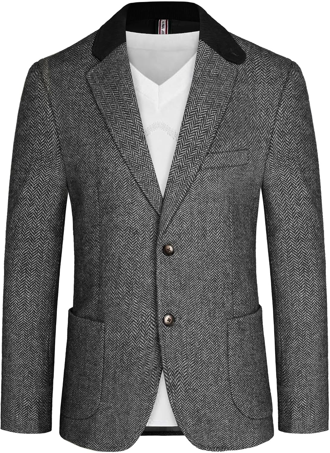 PJ PAUL JONES Men's Herringbone Blazers Casual Suit Jacket Vintage Wool Tweed Ja...
