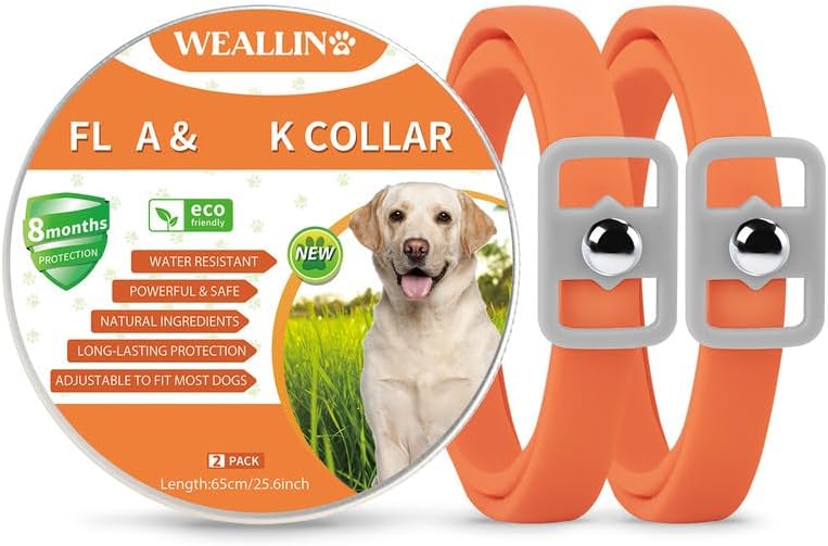 WEALLIN 2PCS Collar for Dogs Repellent Orange, Built-in Pant-Based Formula Stron...