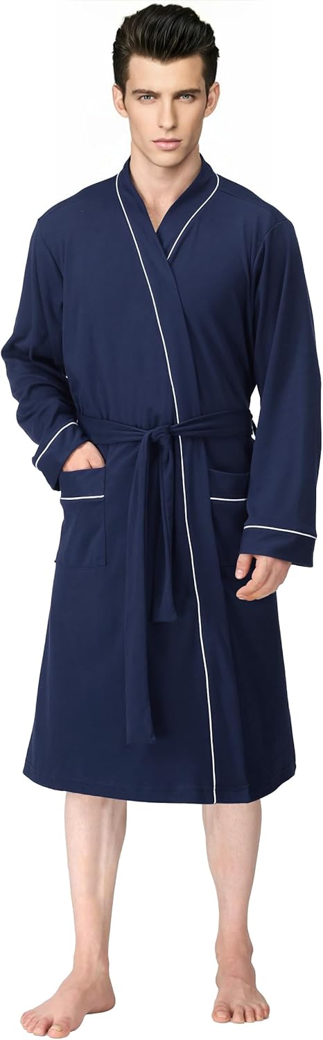 NY Threads Men's Robe Cotton Blend Knit Bathrobe X-Large Navy