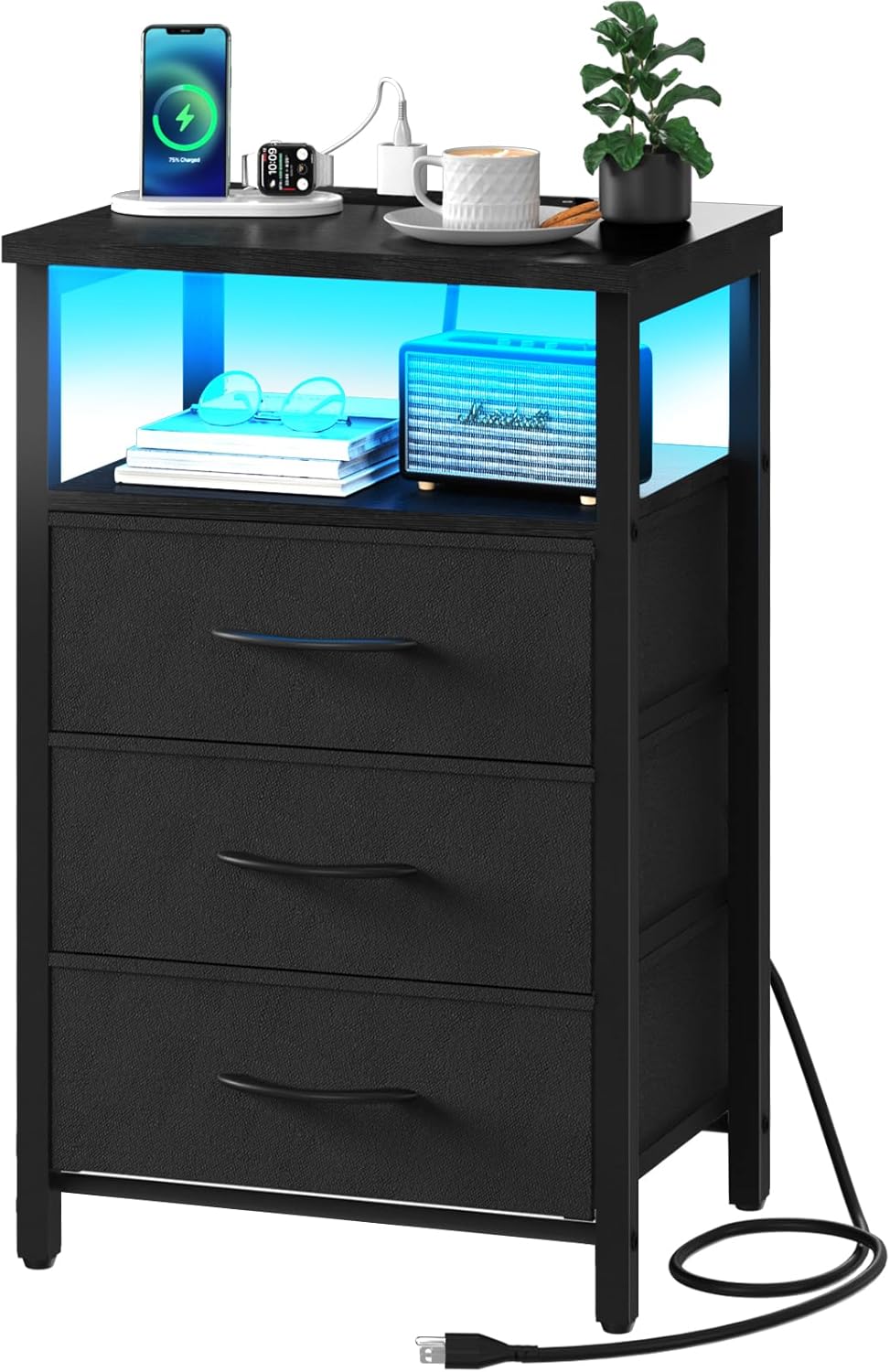 Yoobure Night Stand with Charging Station, 16 Colors LED Nightstand with USB Por...