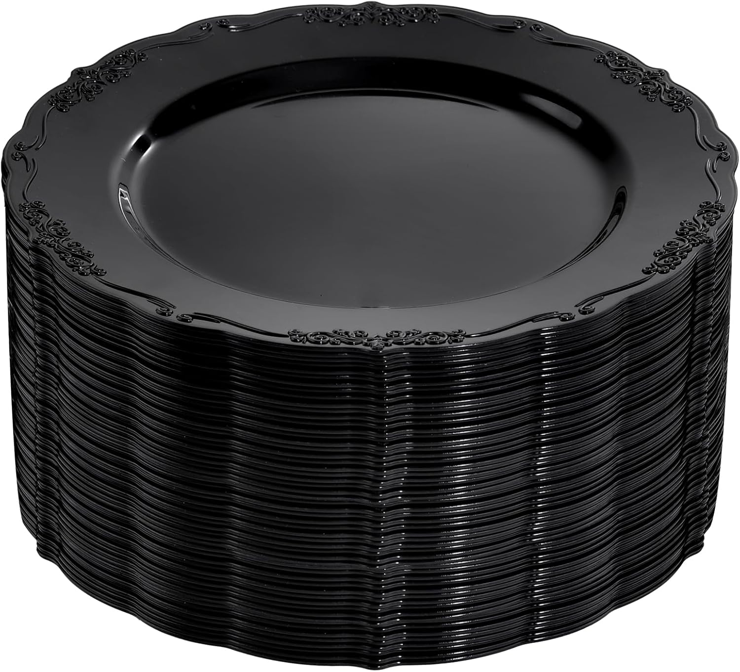 DaYammi 60PCS Black Plastic Plates, Heavy Duty Black Disposable Plates Premium 1...