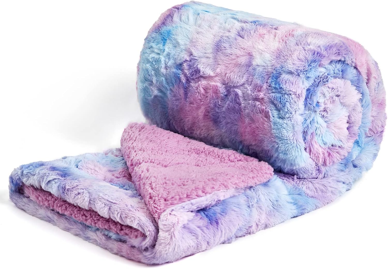 NEWCOSPLAY Super Soft Faux Fur Throw Blanket for Couch Purple Rainbow Sherpa Fuz...