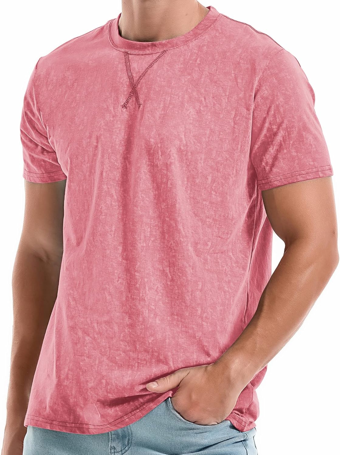 KLIEGOU Men's T-Shirts - Premium Cotton Crew Neck Tees S - 4XL Medium 2166 Pink