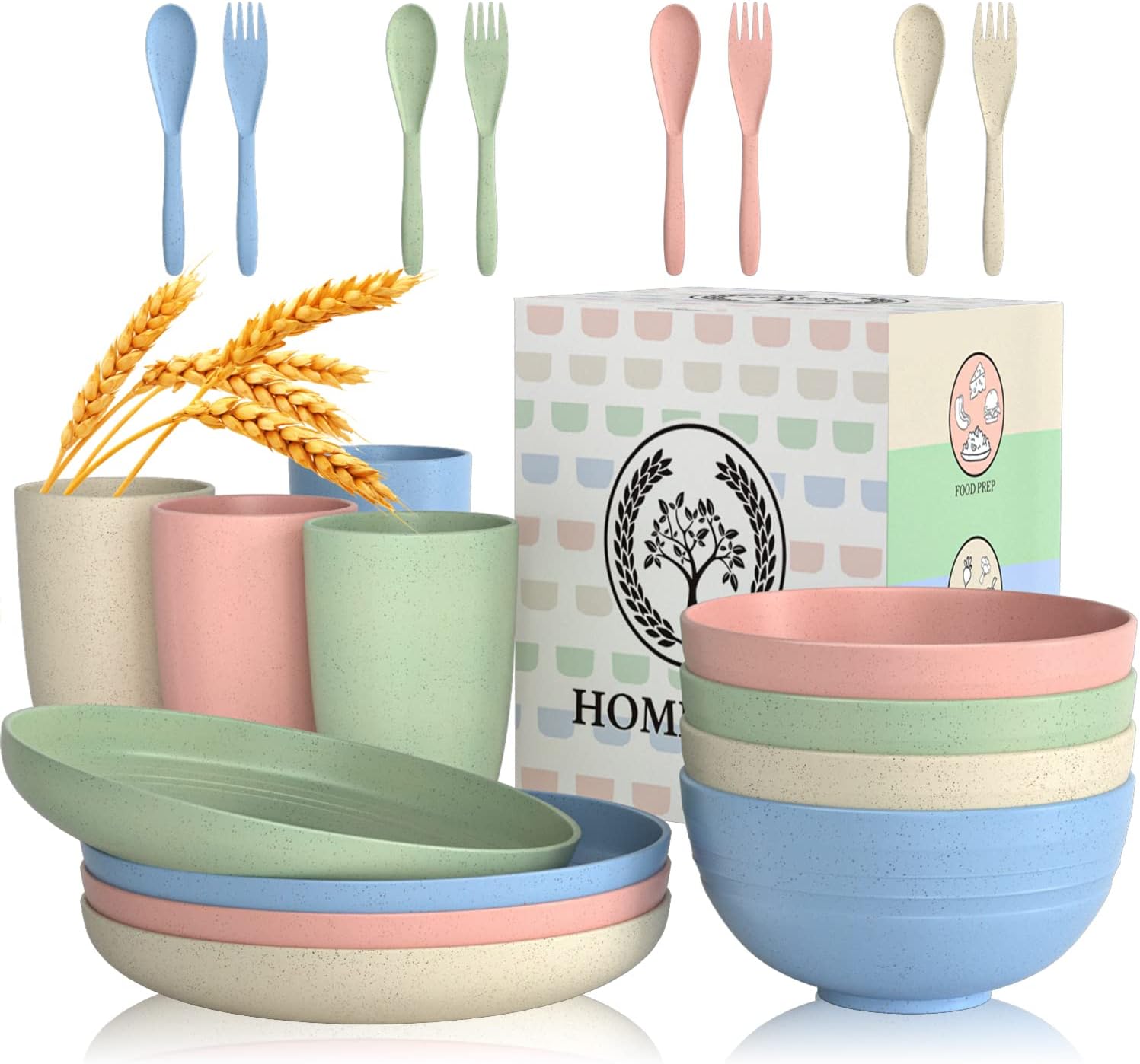 Wheat Straw Dinnerware Sets, 20pcs Dishes Dinnerware Sets Microwave and Dishwash...