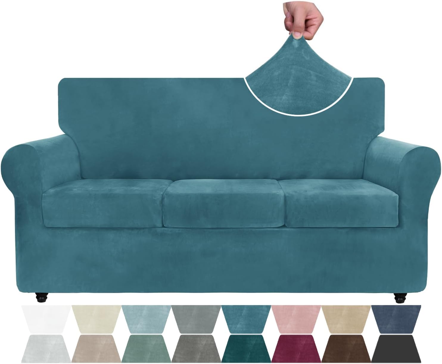 ZNSAYOTX Luxury Velvet Couch Cover 4 Piece Stretch Sofa Covers for 3 Cushion Cou...