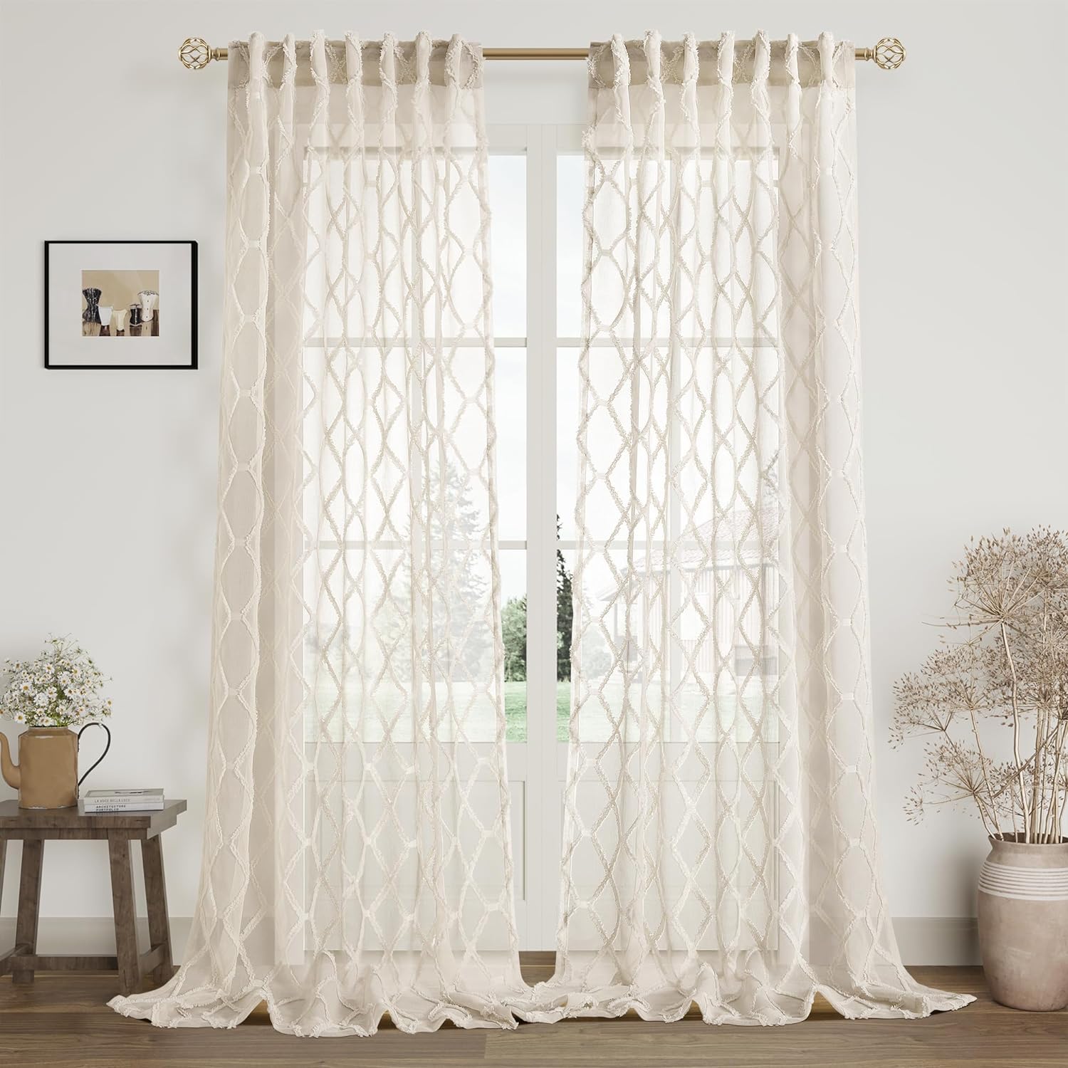 Beige Sheer Curtains, Special Curtains 84 Inches Long for Living Room, High-Qual...