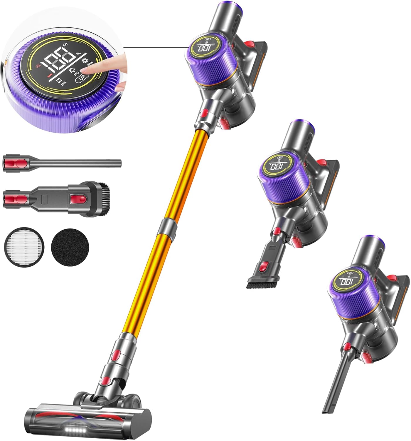 Cordless Vacuum Cleaner, 45Kpa/550W Vacuum Cleaners for Home with Touch Display,...