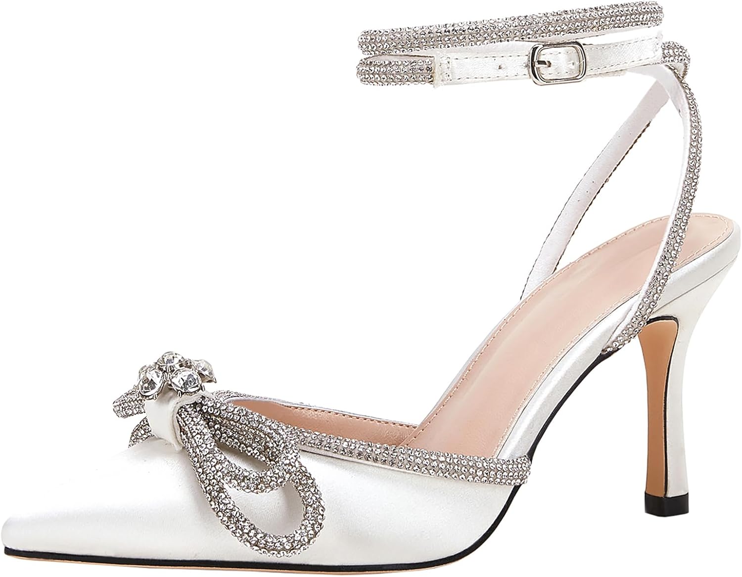 VETASTE Women's Double Bow Pointed Toe Ankle Strap Crystal Pumps Wedding Bridal...