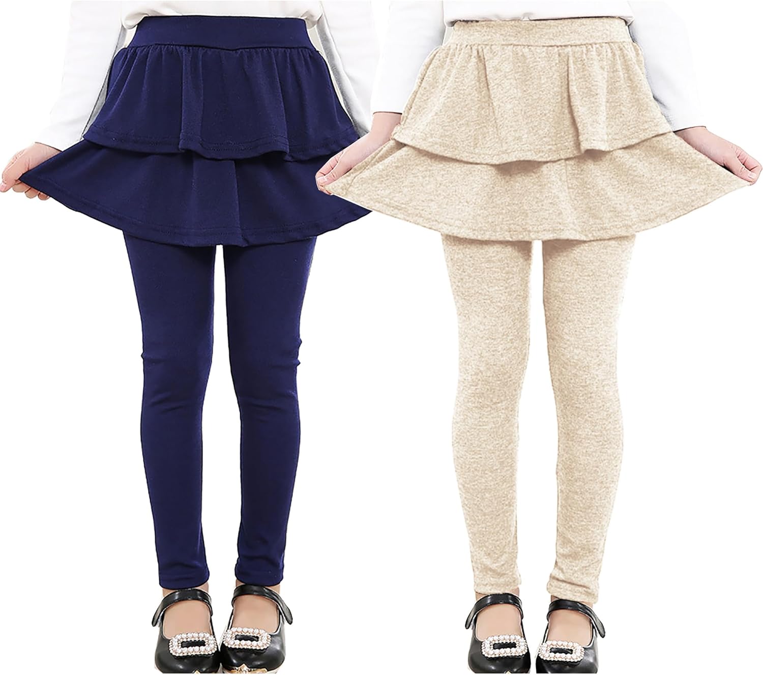 RieKet Girls School Uniform Pants Warm Stretchy Athletic Leggings with Skirt 2-1...