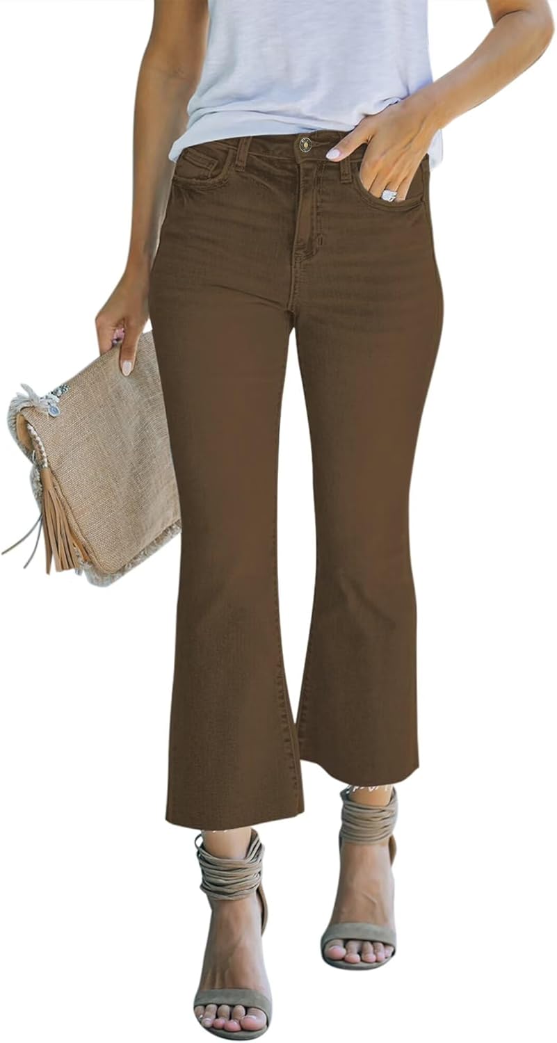 Women's High Waisted Crop Flare Jeans for Women Cropped Bell Bottom Jeans for Wo...