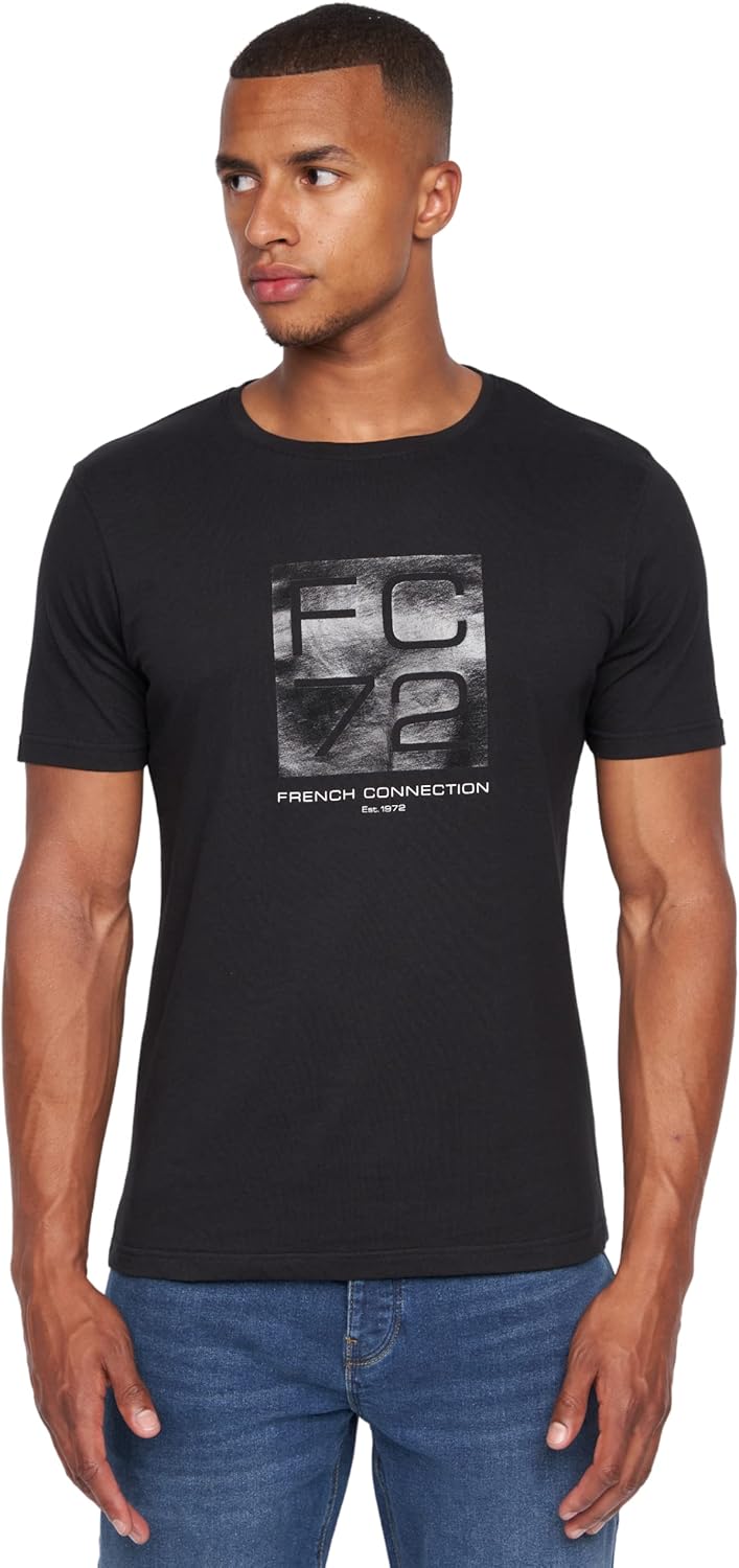 French Connection Mens Premium Half Sleeve Crew Neck T-Shirt with Letter Print L...