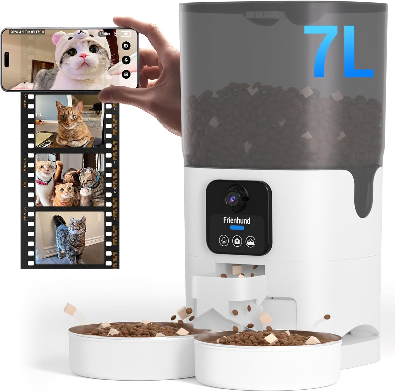 Automatic Cat Feeder for 2 Cats: 1080P HD Live View with Night Vision, 5G Automa...