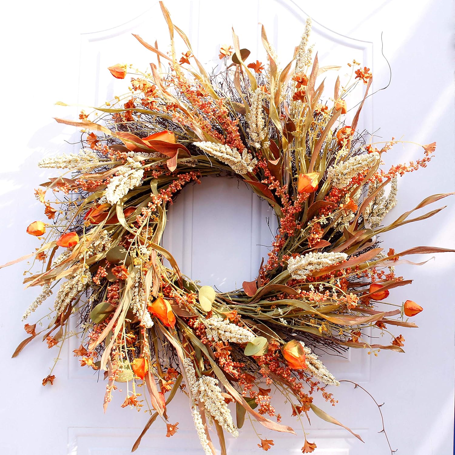 Dseap Wreath - 24 Inch Fall Wreath, Straw Wreath, Farmhouse Door Wreaths for Fro...