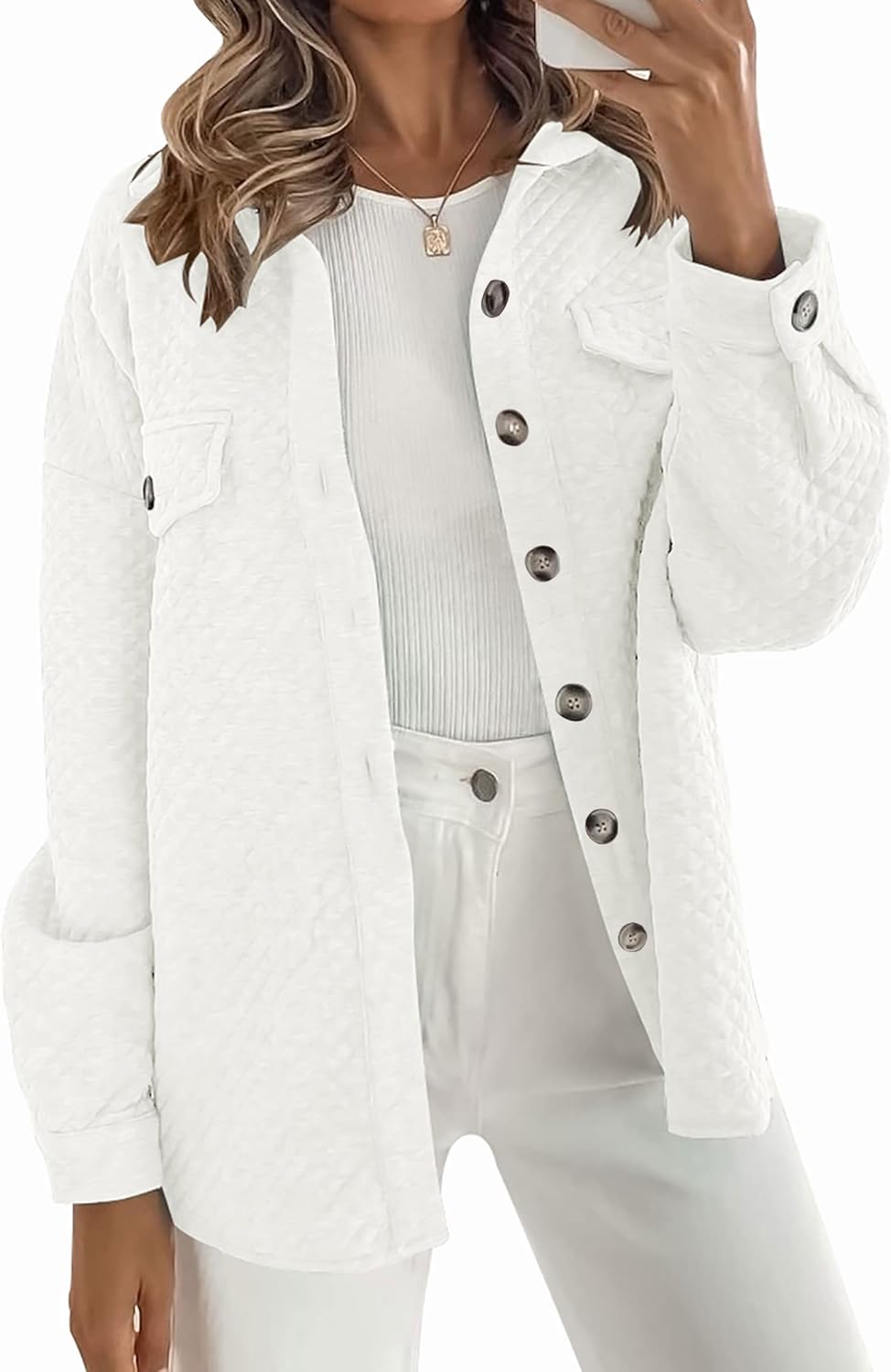 ZESICA Women's Casual Long Sleeve Button Down Loose Lightweight Shacket Shirt Ja...