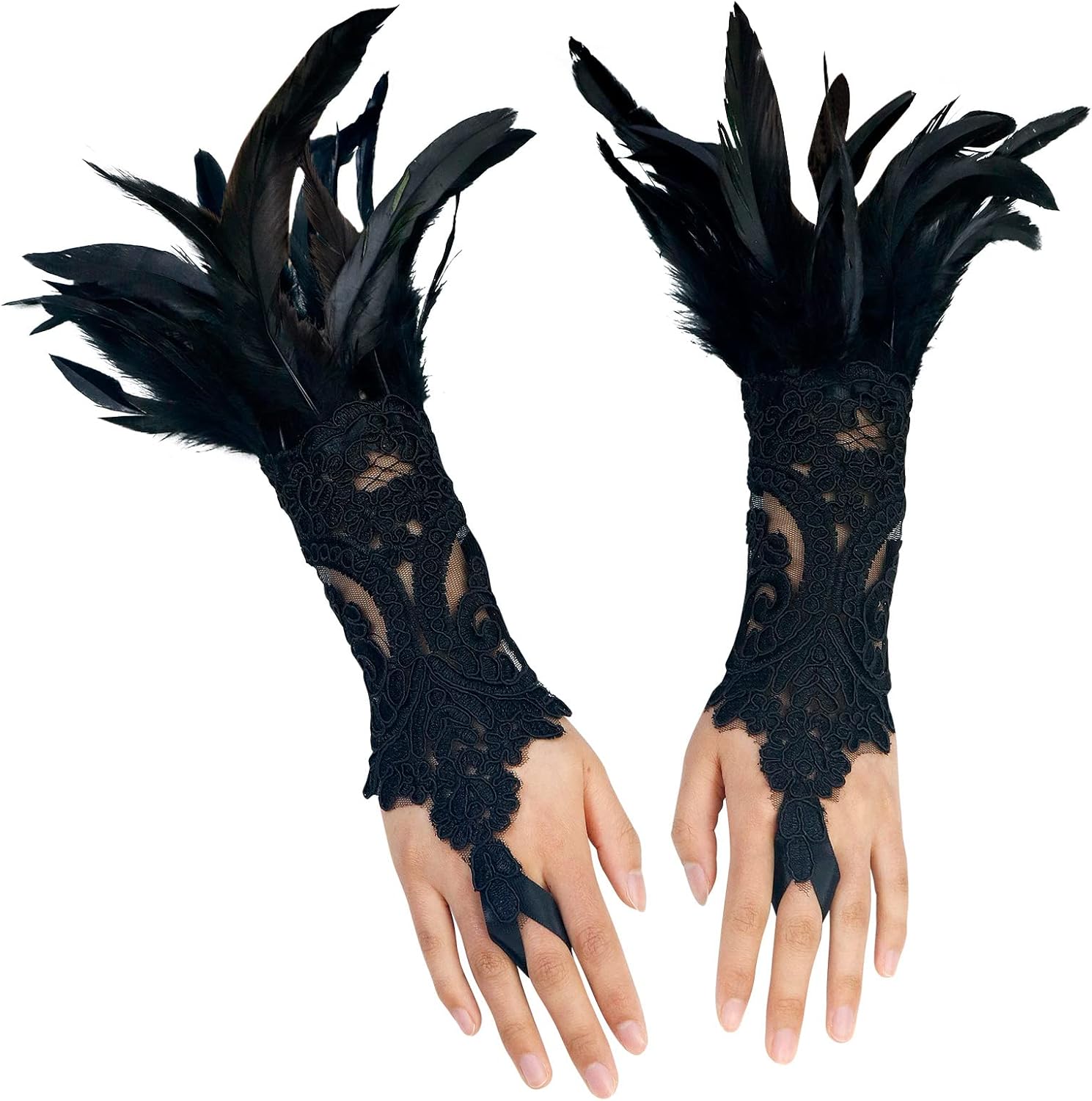 HOMELEX Women Black Lace Feather Gloves Witch Angel Costume Accessories Swan Win...