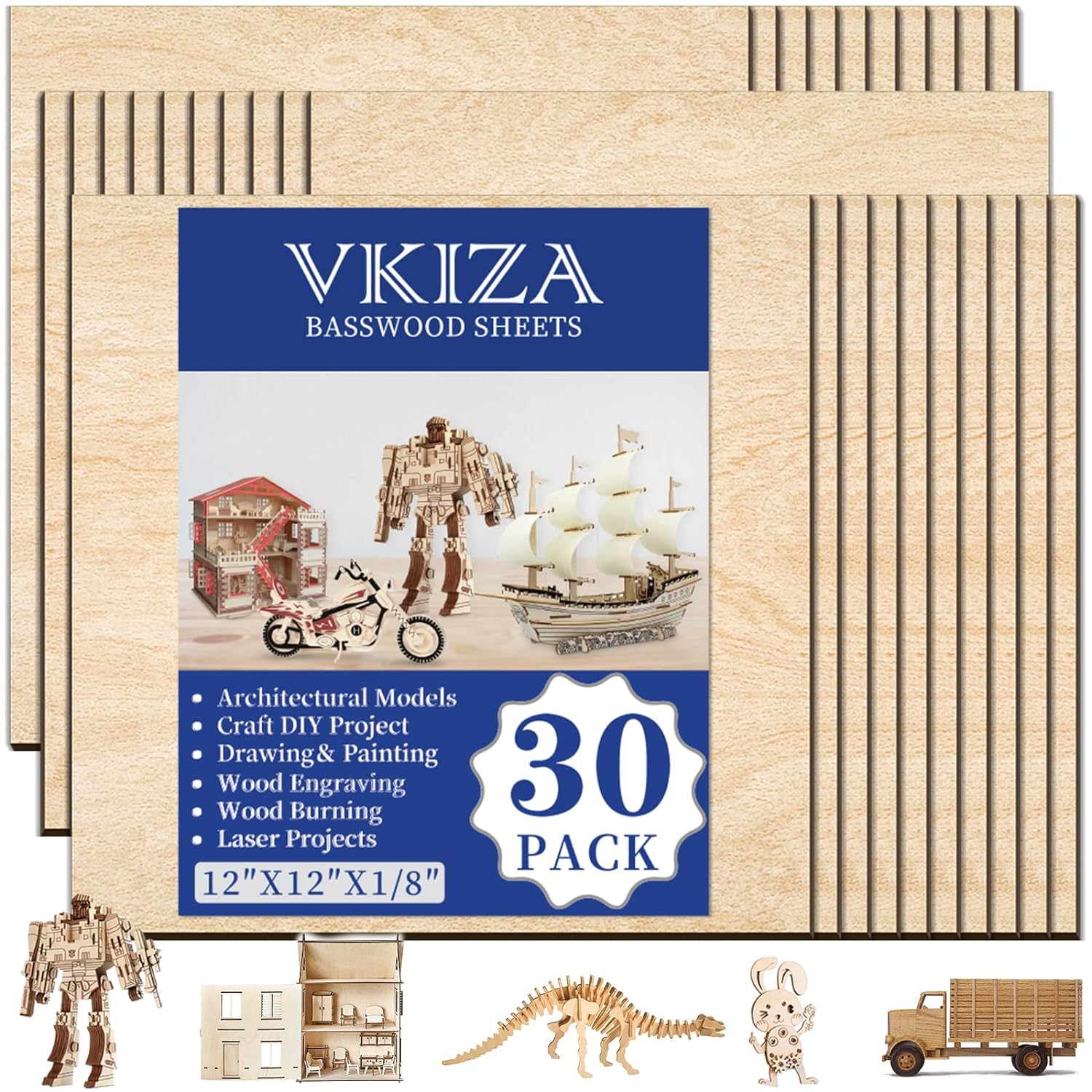 30 Pack Basswood Sheets 12"x12"x1/8", 3mm Basswood for Laser Cutting, Thin Plywo...