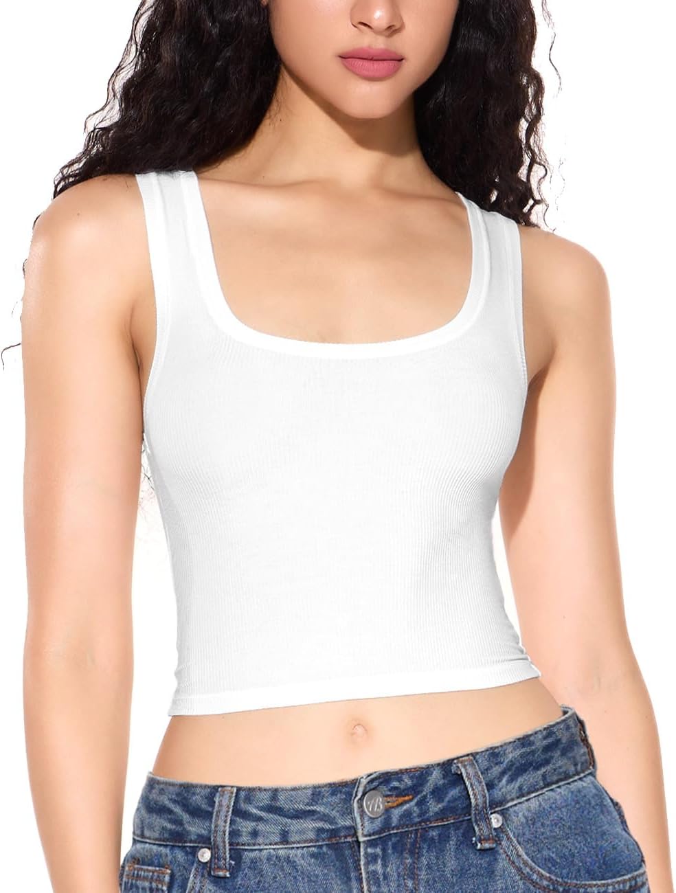 Women's Basic Sleeveless Crop Top Shirt Ribbed Scoop Neck Casual Summer Clothes...