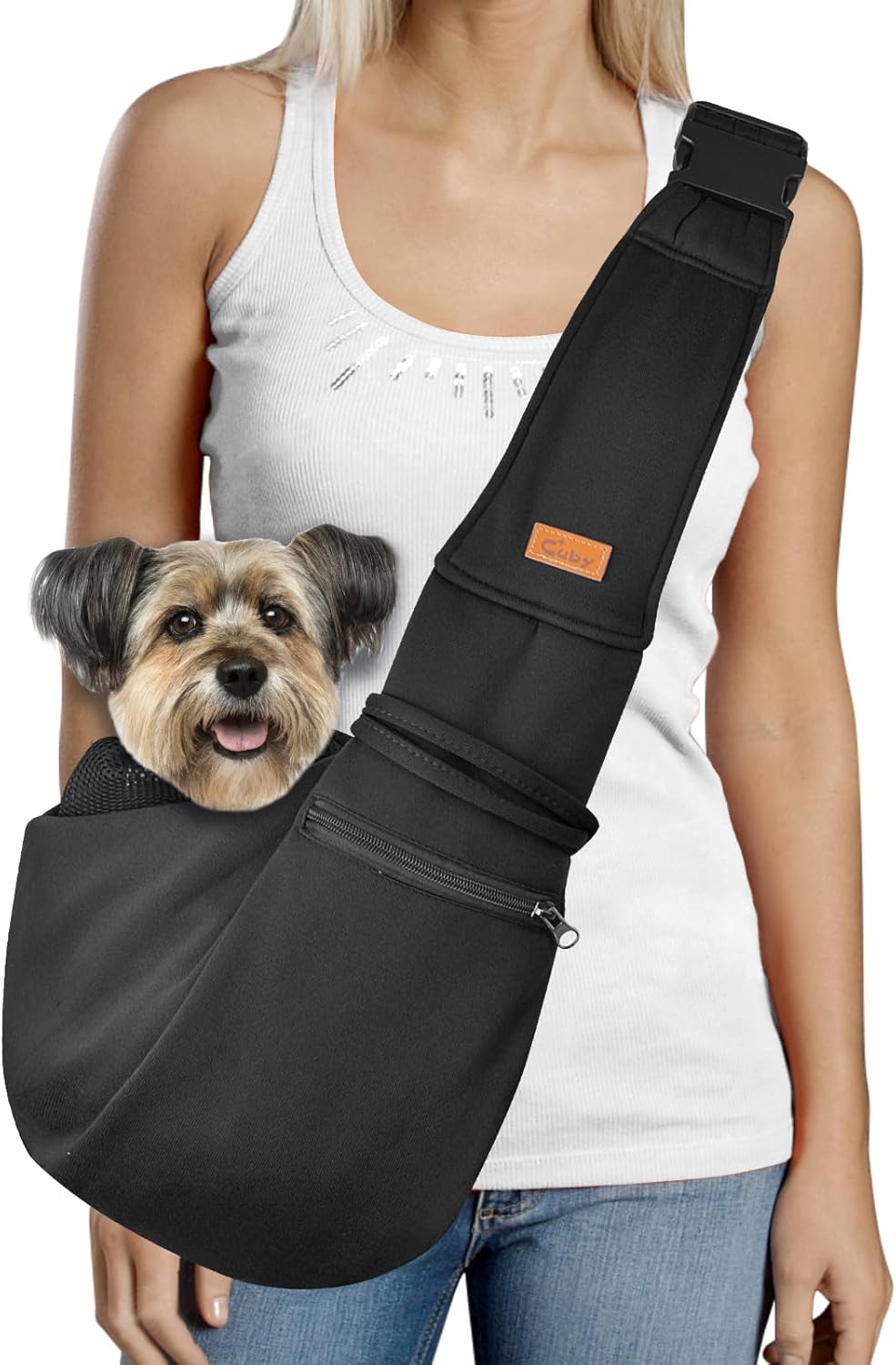 CUBY Dog and Cat Sling Carrier - Small Dog Carrier Sling with Adjust Strap & Zip...