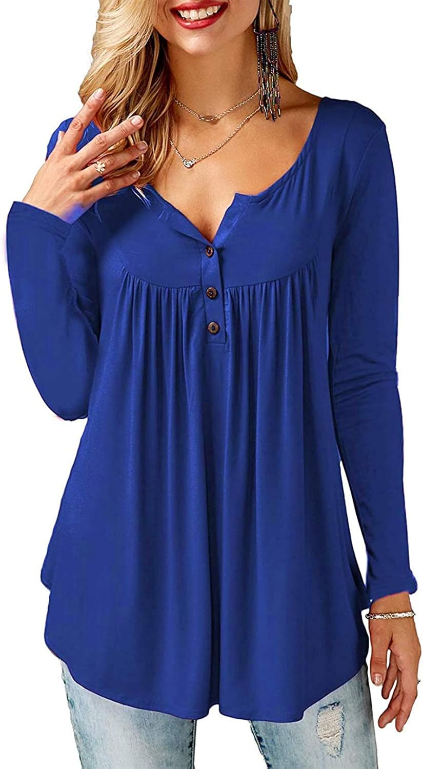 Beluring Women Casual V Neck Tops, Special Long Sleeve Pleated Tunic Tops, High-...