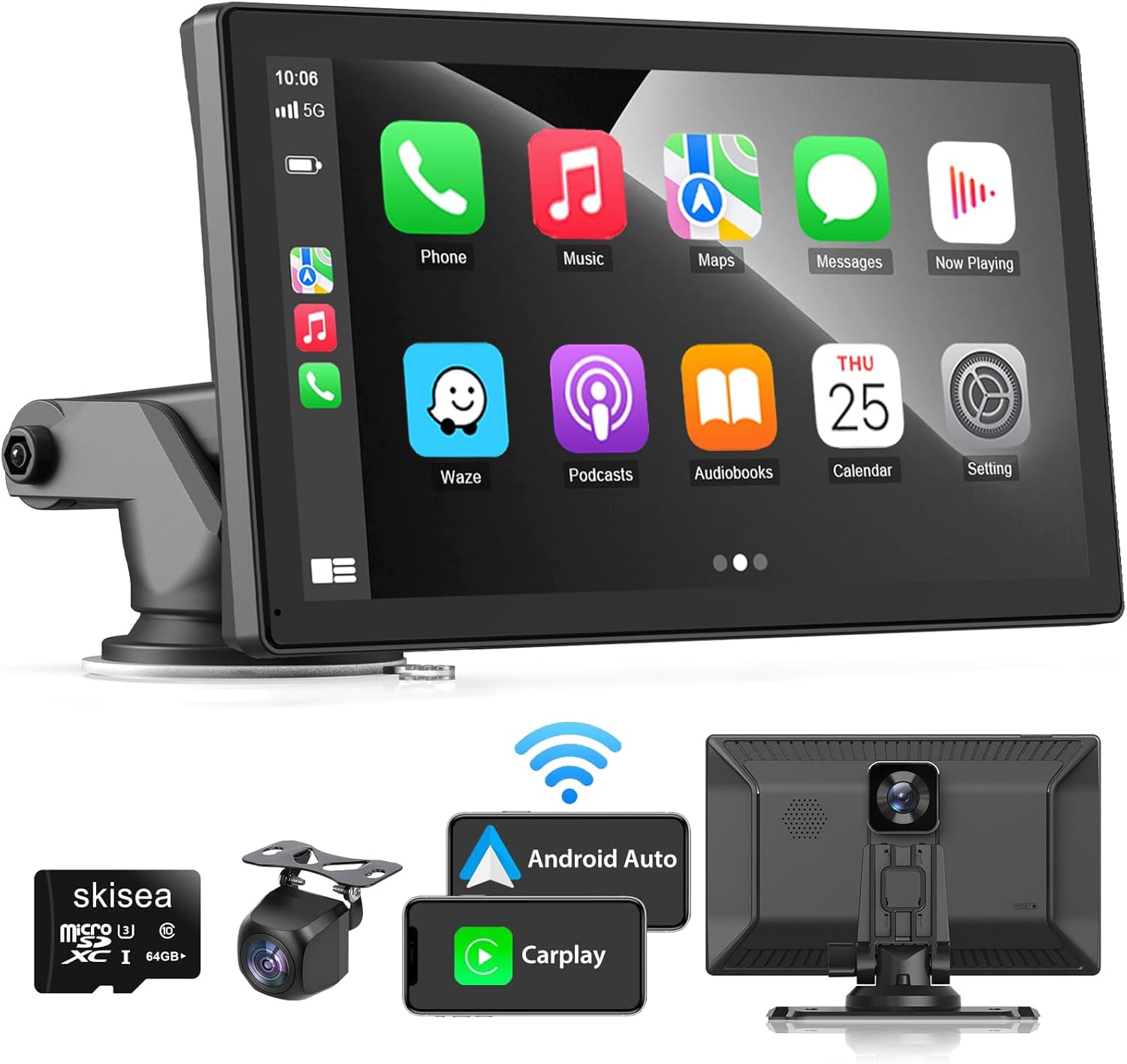 Wireless Apple Carplay Car Stereo,Portable 9'' Tou...