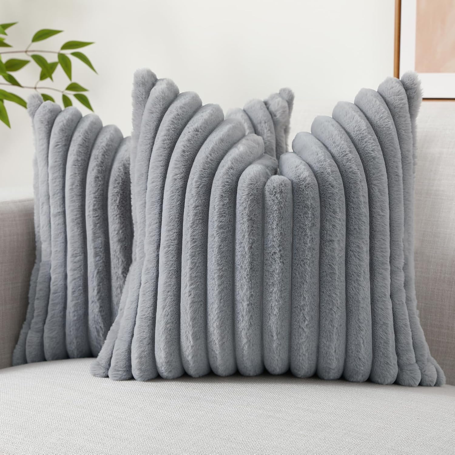 decorUhome Faux Fur Throw Pillow Covers 20x20 Set of 2, Decorative Soft Plush St...