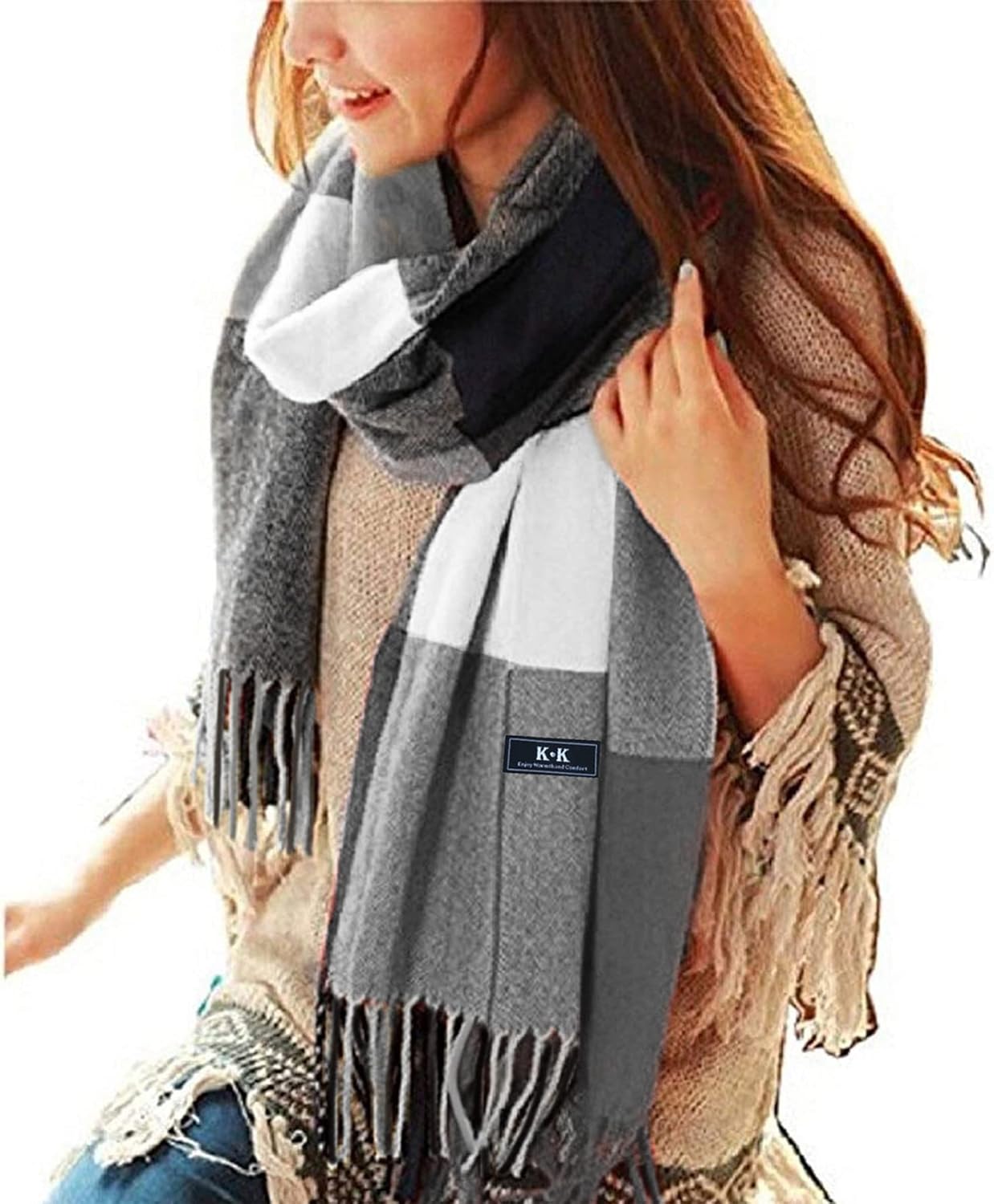 ECOMBOS Winter Tartan Scarf - Women Long Plaid Scarves Warm Wool British Style S...