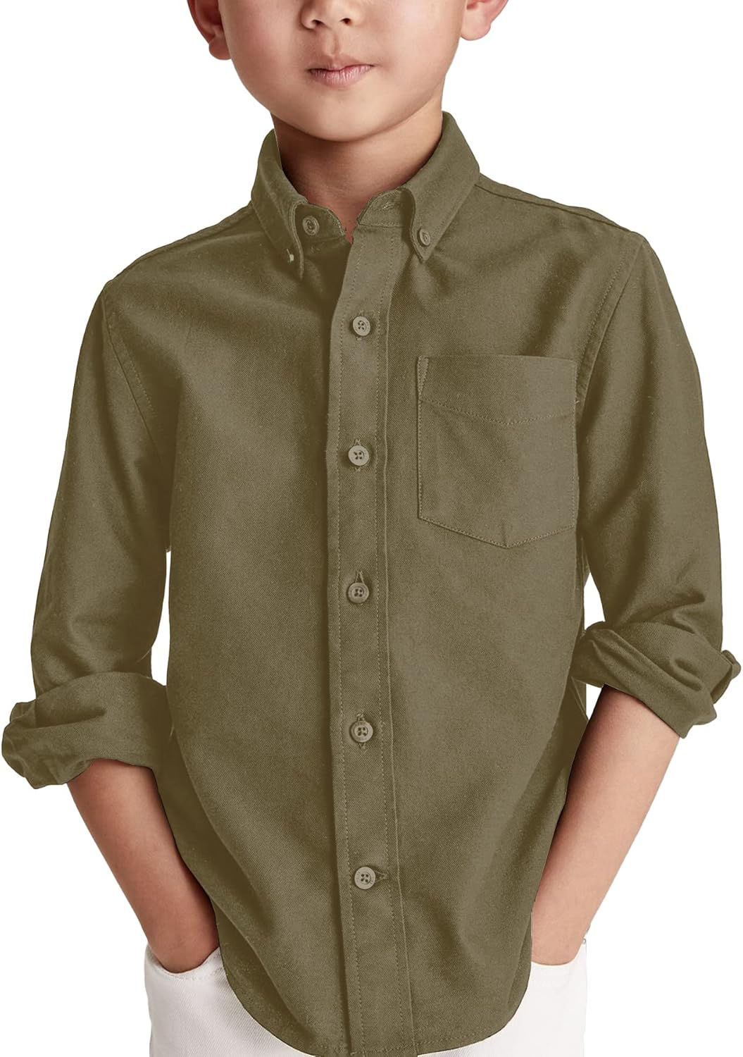 Boys' Long Sleeve Dress Shirts Classic Collared Button-Down Tshirt Solid Cotton...