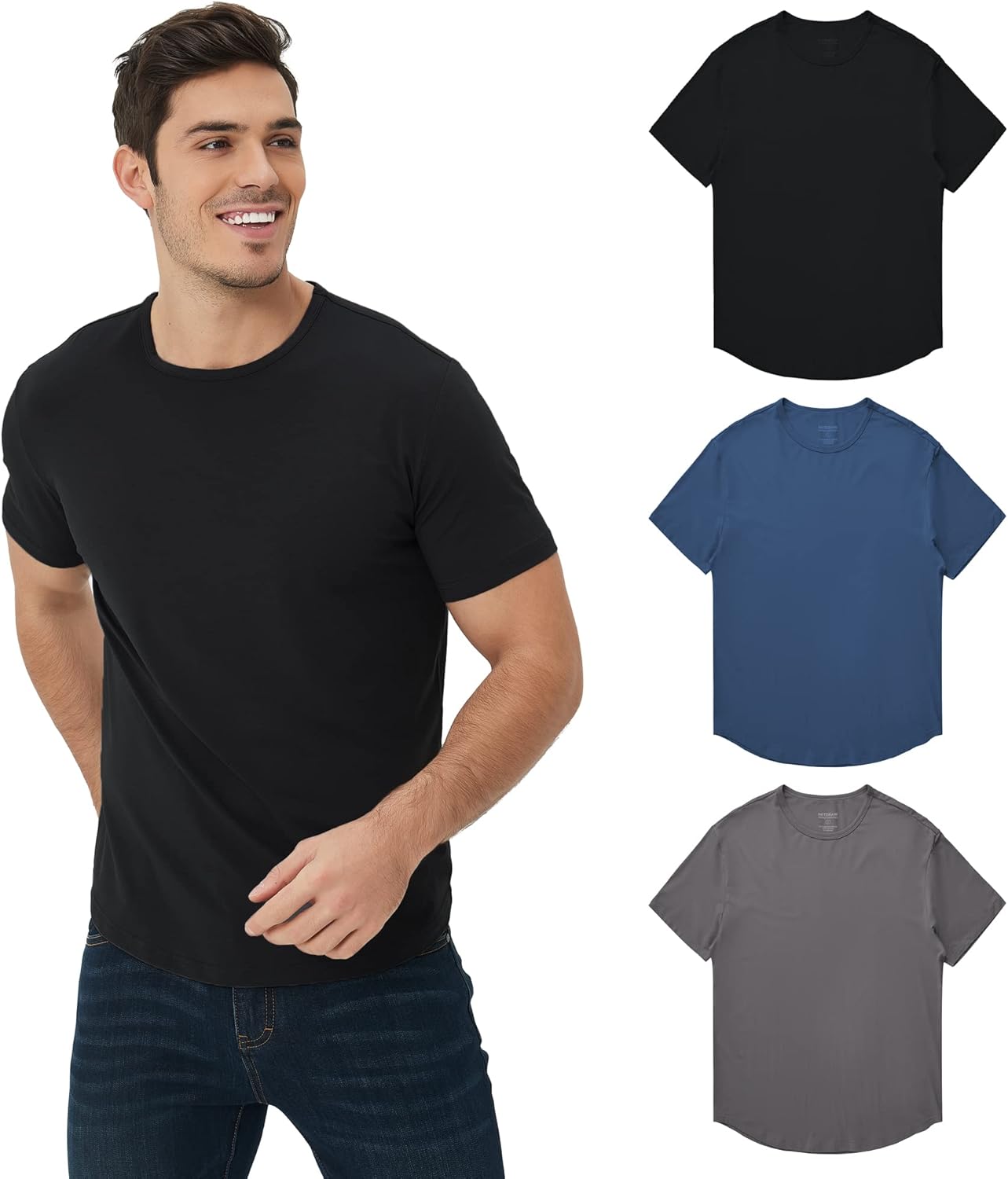 netdraw Men's Ultra Soft Bamboo Viscose T-Shirt Curve Hem Lightweight Cooling Sh...