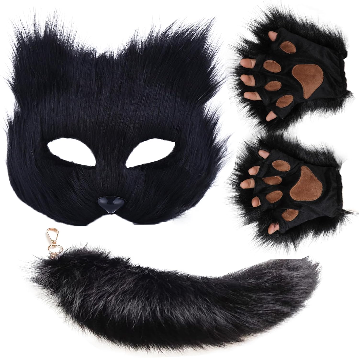 Valpeak Therian Mask and Tail Set for Girls Halloween Cat Mask Tail Cosplay Fox...