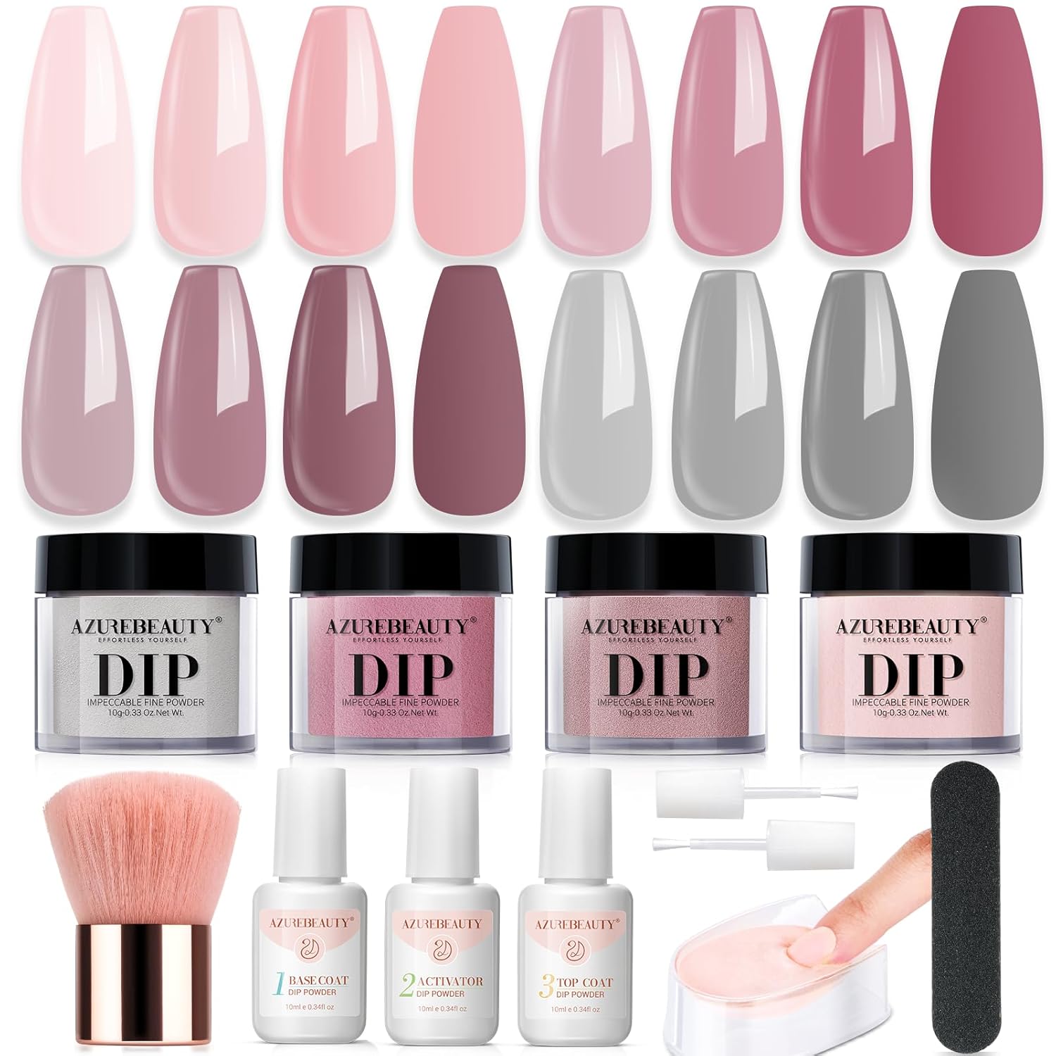 AZUREBEAUTY Dip Powder Nail Kit, 4 Colors Gentle Nude Pink Neutral Skin Dipping...