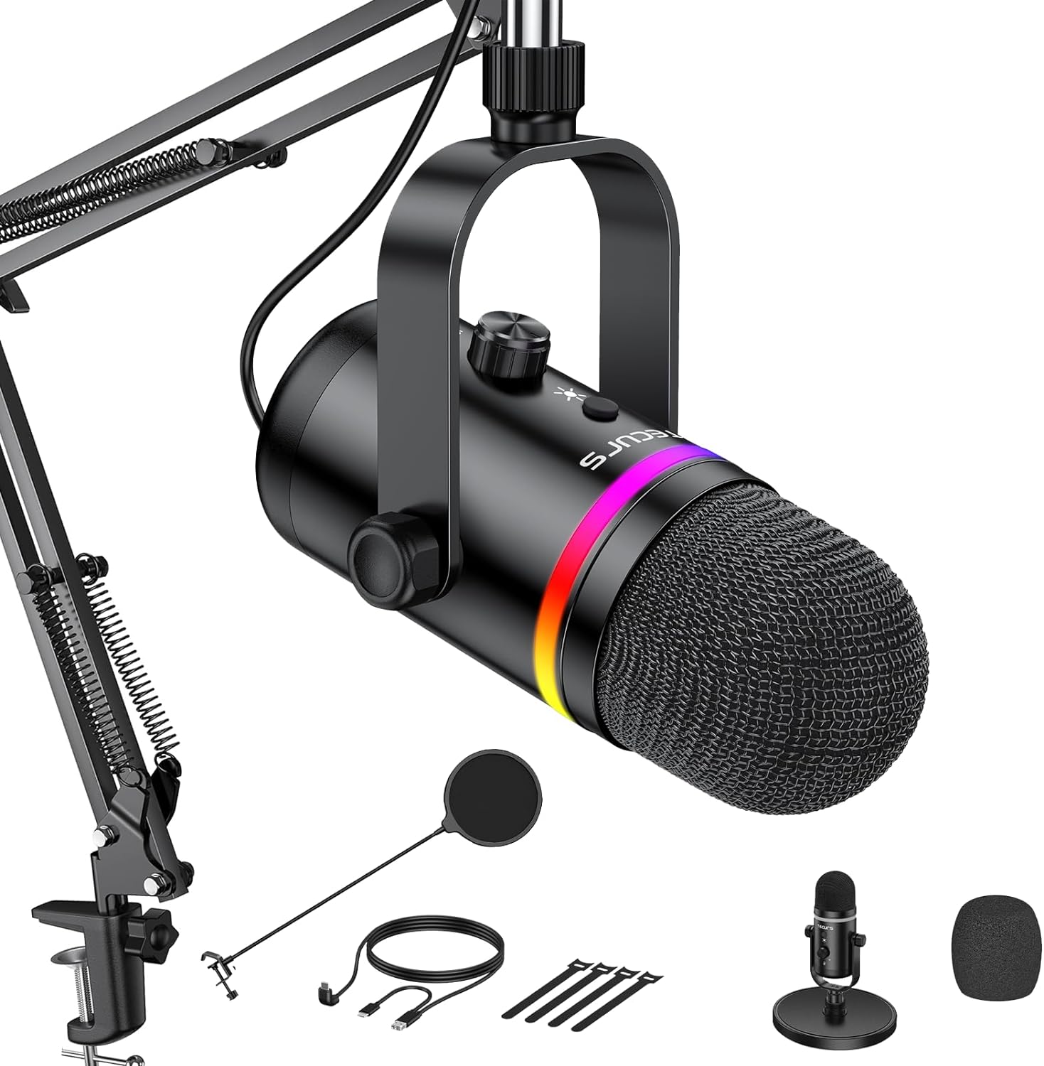 TECURS USB Microphone RGB with Arm,Condenser Microphones for PC, Gaming Mic Kit...