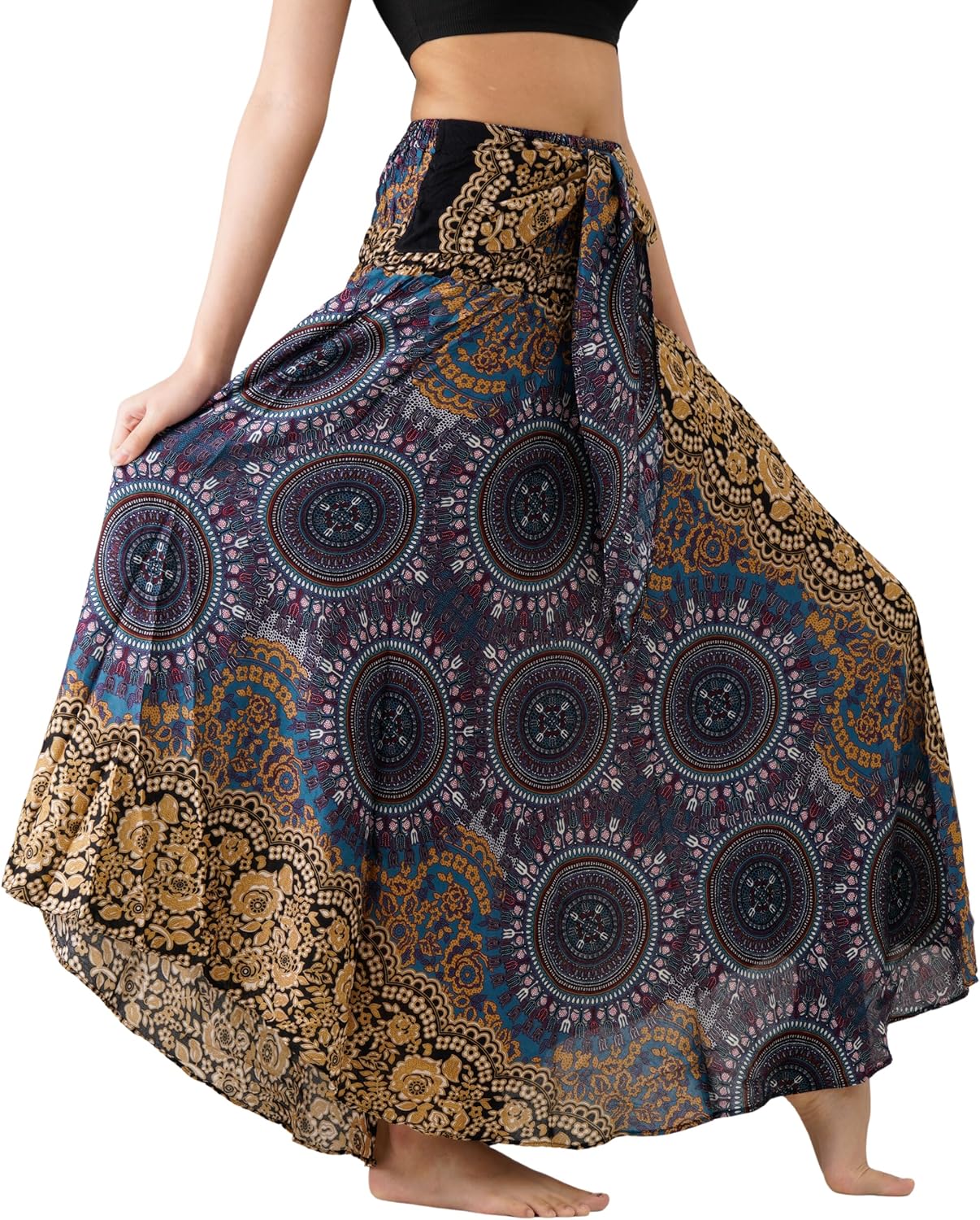 Long Skirts for Women Maxi Boho Skirt Floral Print Bohorose Grey One Size