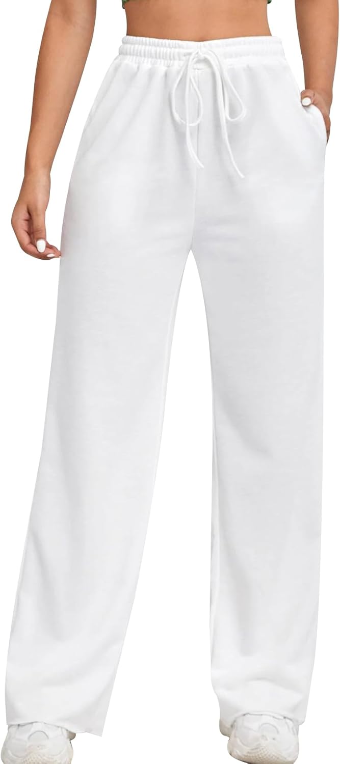 Wide Leg Sweatpants for Women Elastic High Waisted Drawstring Loose Pants with P...