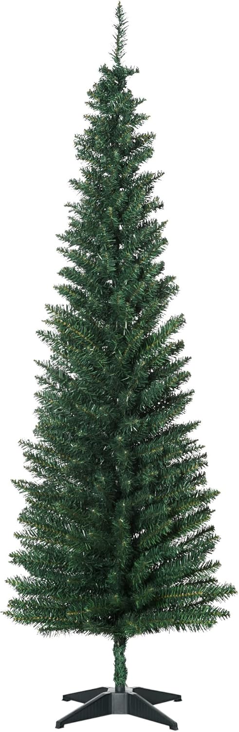 HOMCOM 6ft Unlit Artificial Christmas Tree, Pencil Slim Xmas Tree with Solid Sta...
