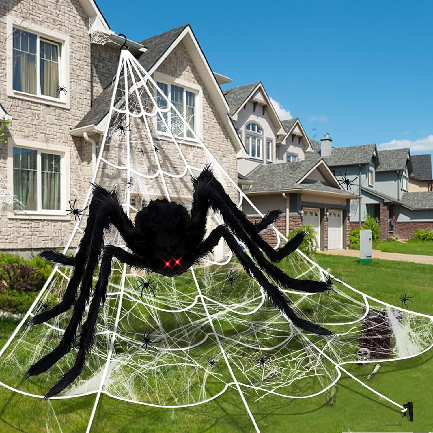 AMLOOPH Large Halloween Decorations Outdoor Spider Web Scary Props -79’’ Black S...
