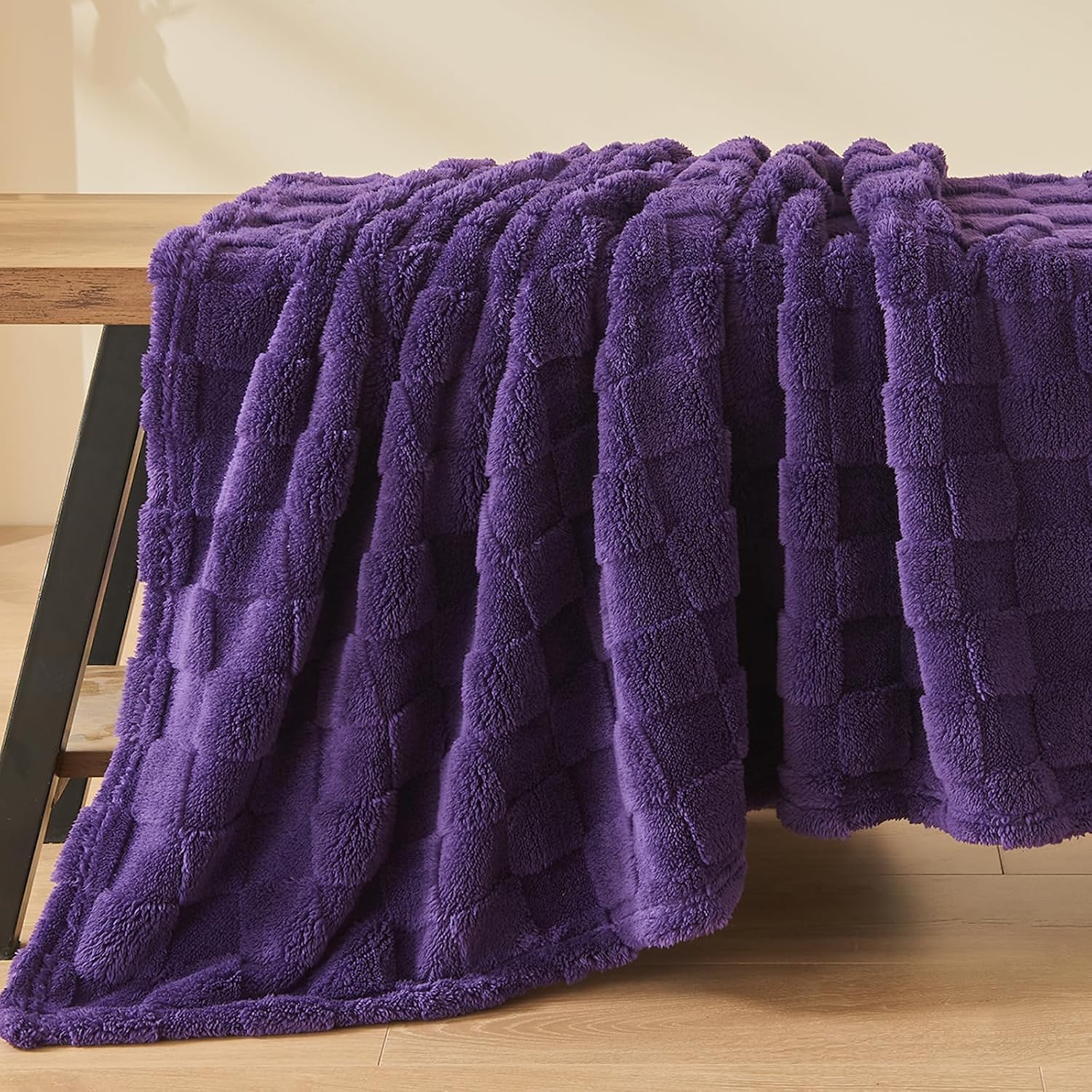 NEWCOSPLAY Super Soft Throw Blanket Purple Premium Silky Flannel Fleece 3D Check...