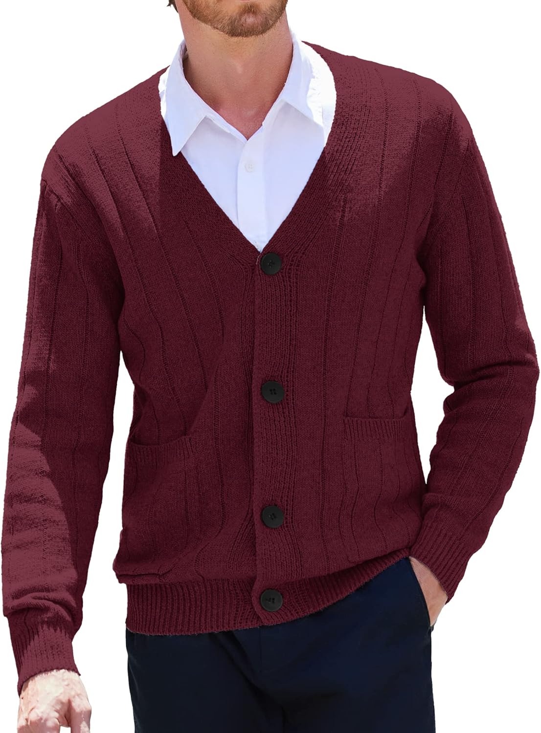 COOFANDY Men's Cardigan Sweater, Special Cable Knit V Neck Button up Sweaters, I...