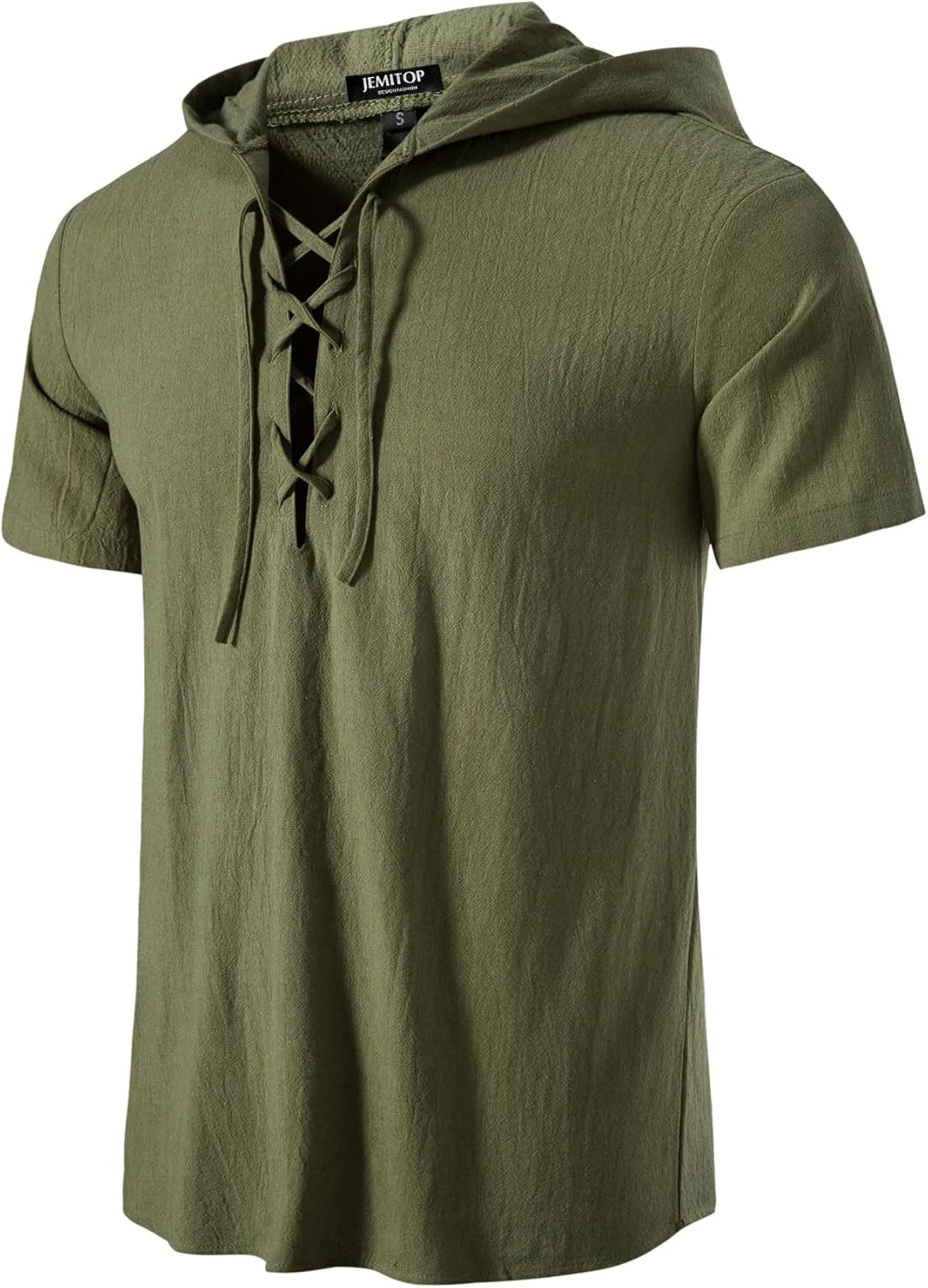 Men's Cotton Vintage Hooded Design Short Sleeve Lace up Shirts for Renaissance P...