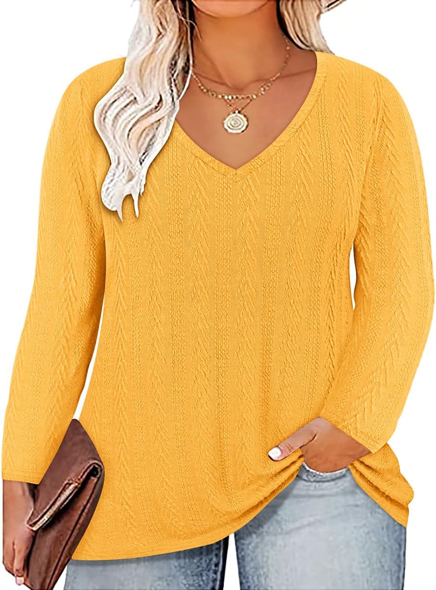 RITERA Plus Size Tops for Women V Neck Winter Shirts Oversized Long Sleeve Loose...