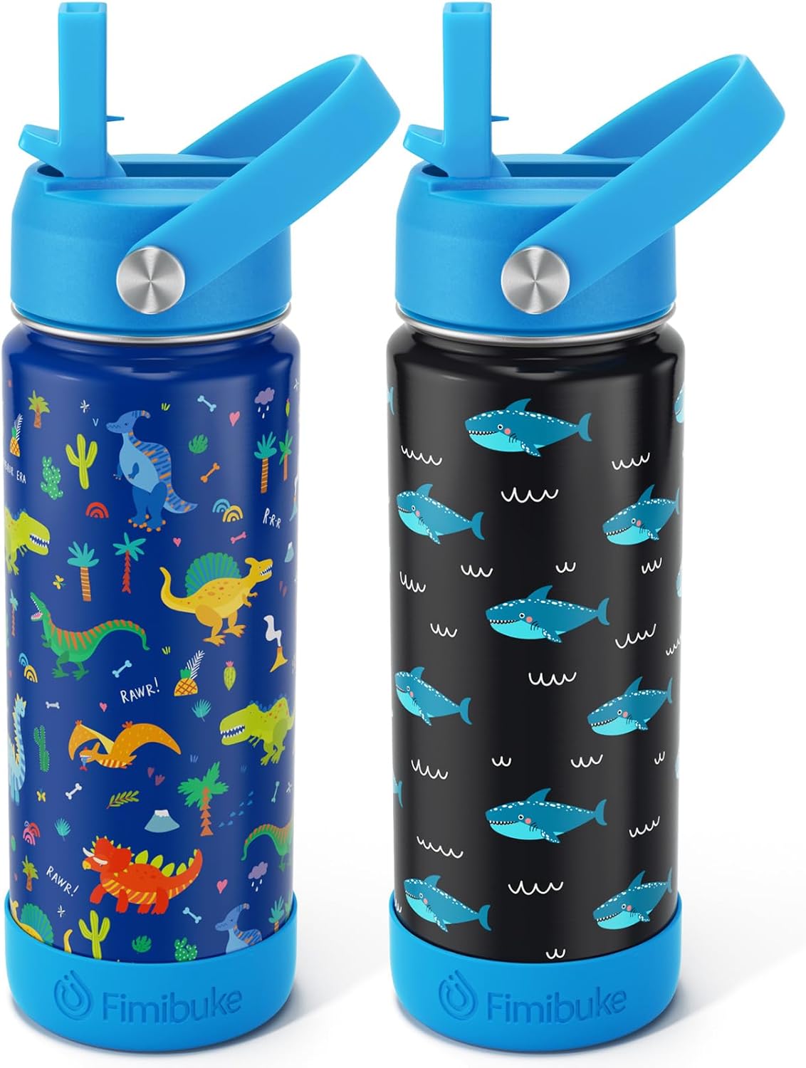 Fimibuke Kids Insulated Water Bottle - 18oz BPA-FREE Kids Cups with Straw Double...