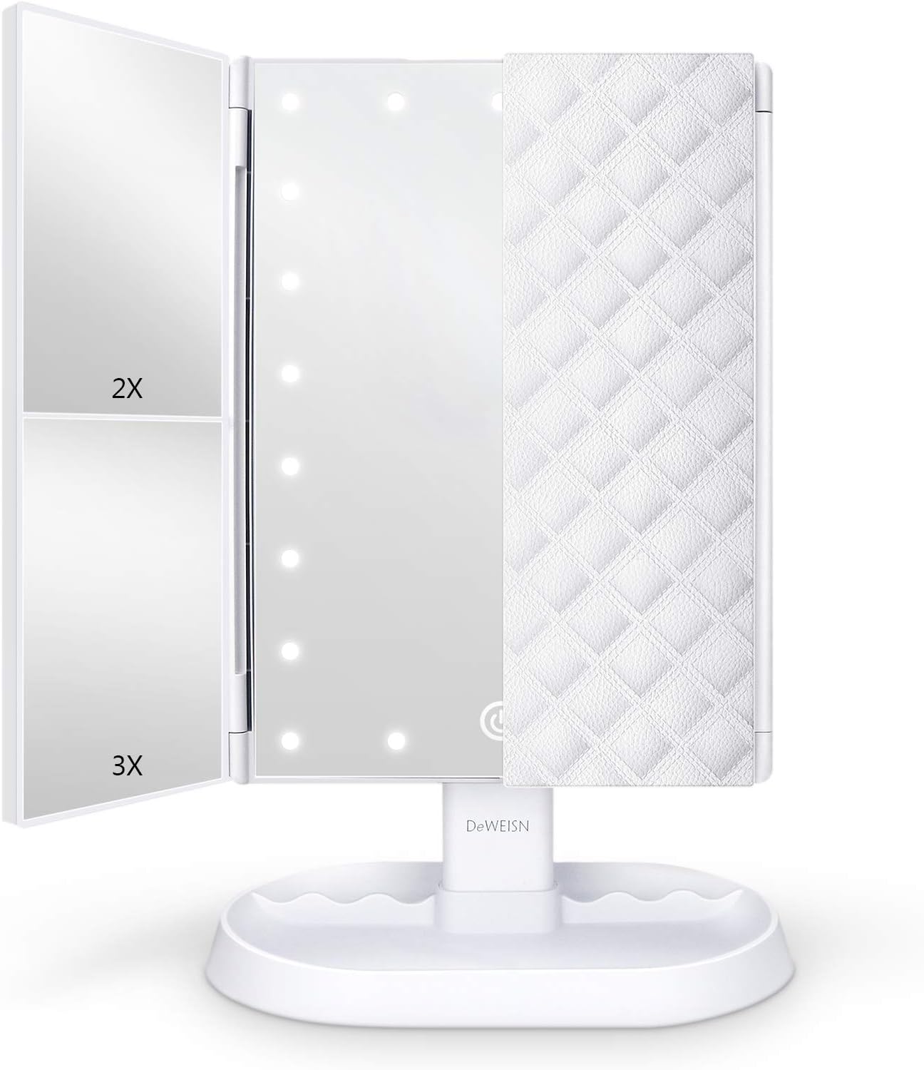 deweisn Trifold Lighted Vanity Makeup Mirror with 21 LEDs Lights,1x/2x/3x Magnif...