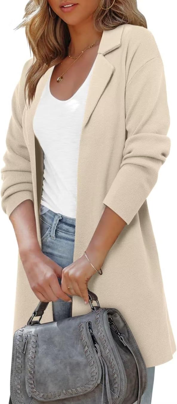 ZOLUCKY Womens 2024 Fall Open Front Knit Cardigan Long Sleeve Lapel Coat Casual...