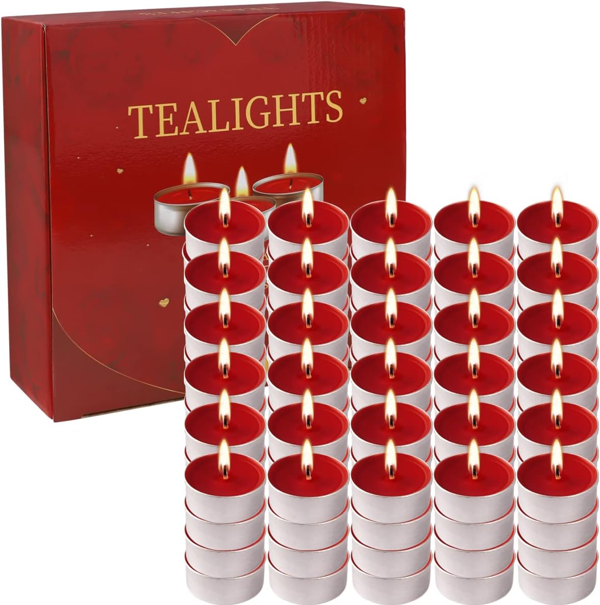 100 Packs Red Tealight Candles,Romantic Love Unscented Tea Lights Candles,Driple...