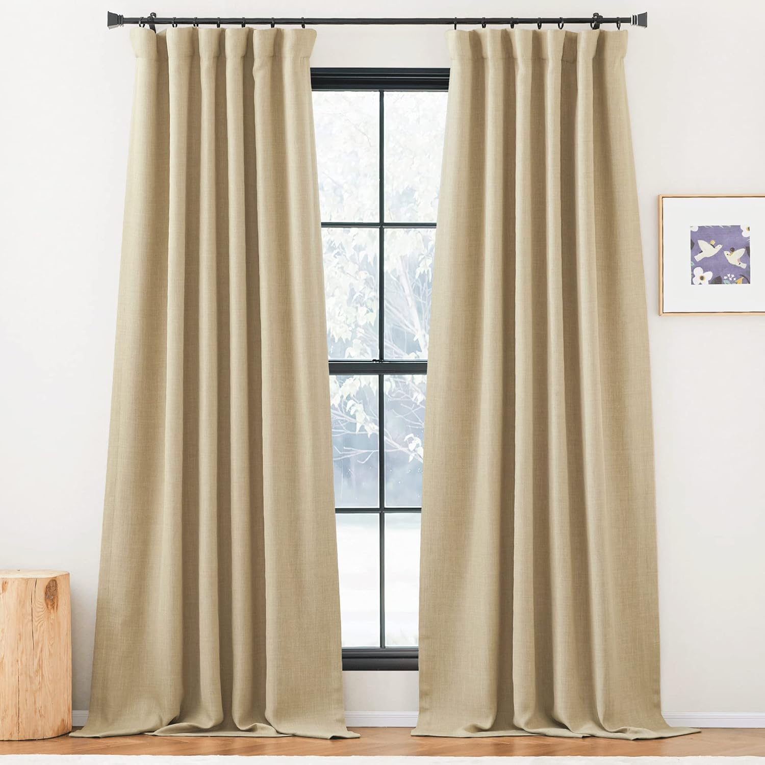 NICETOWN Faux Linen Room Darkening Bedroom Curtains 2 Panels, Pinch Pleated Ligh...