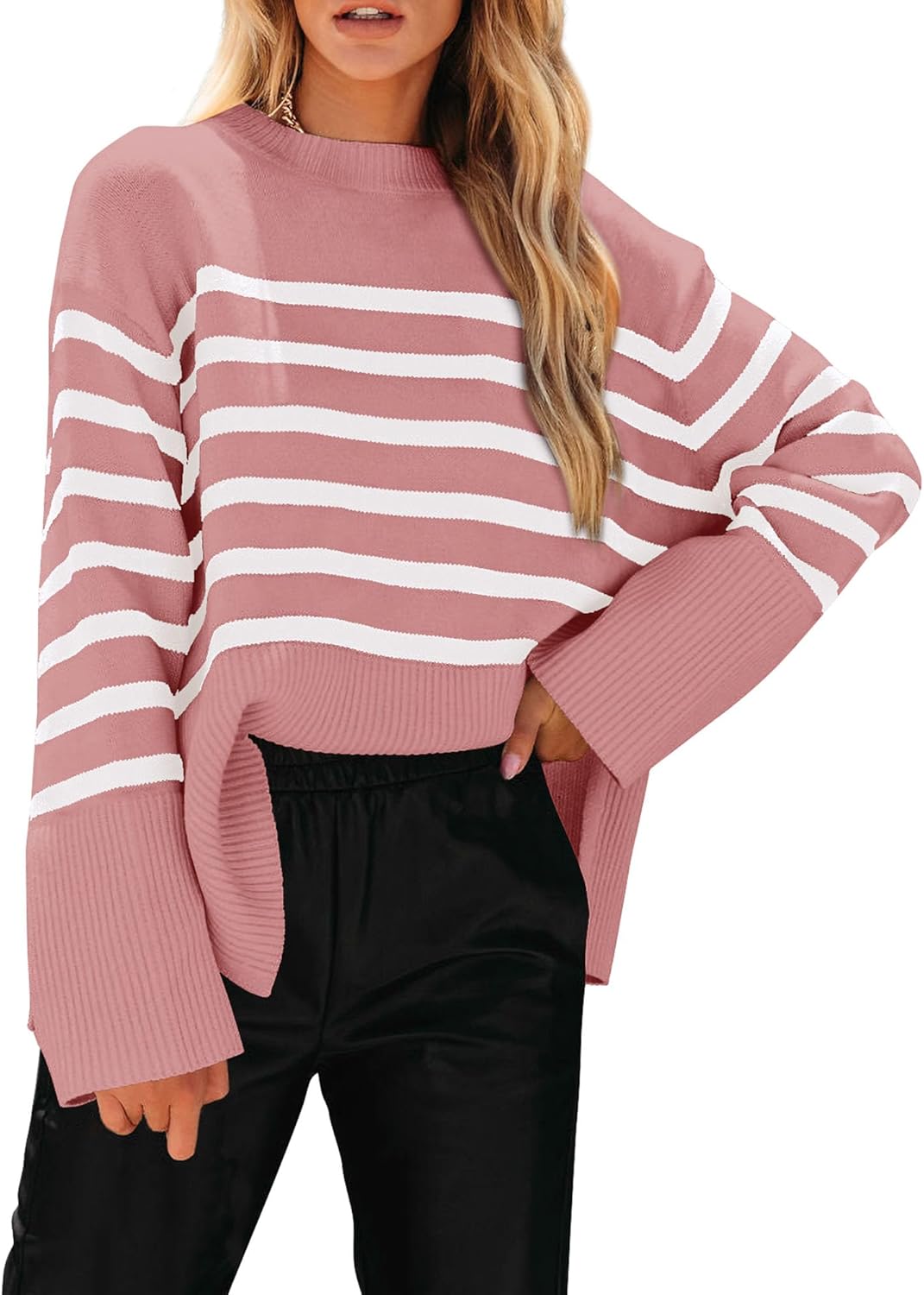 KIRUNDO Women's Sweater, Special Striped Knit Oversized Fall Sweater, Innovative...