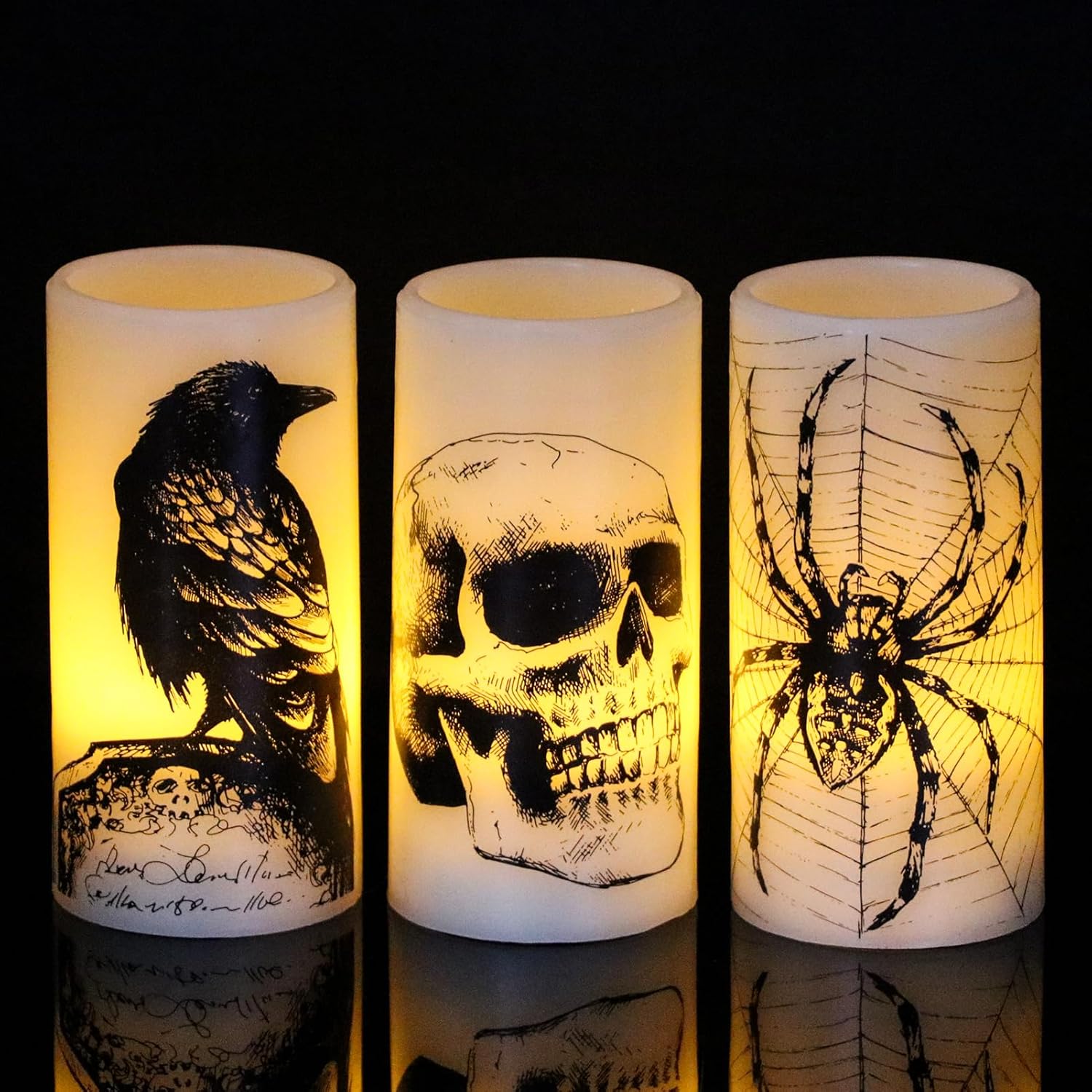 Eldnacele Halloween Flameless Pillar Candles with 6H Timer, Battery Operated Rea...