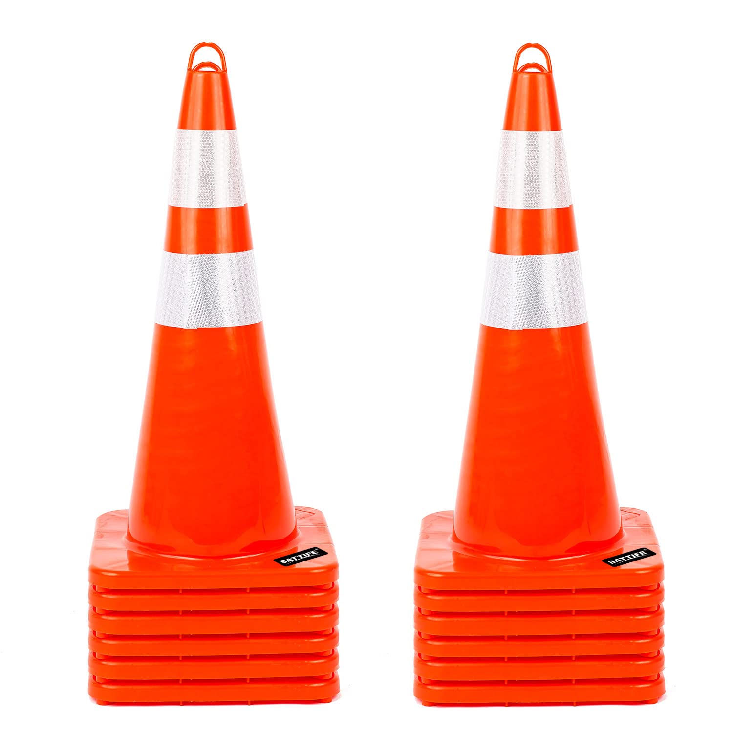BATTIFE 12 Pack Traffic Safety Cones 28 Inches with Reflective Collars, PVC Oran...
