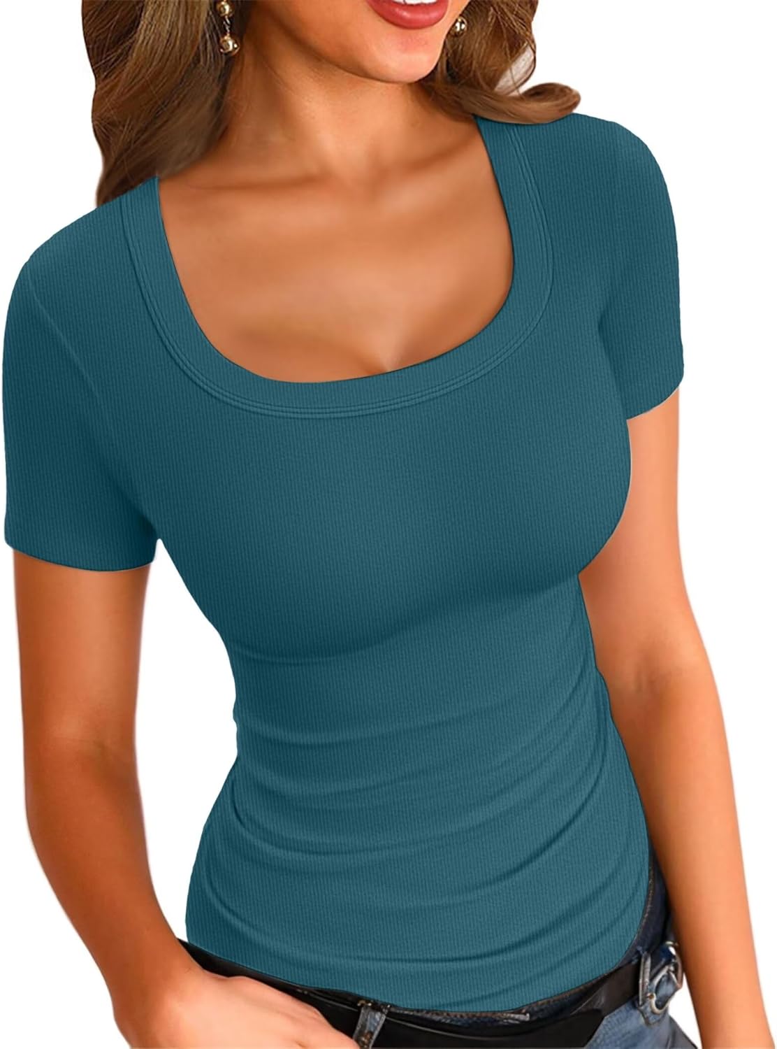 VICHYIE Womens Summer Tops, Special Short Sleeve Tops with Square Neck, Innovati...