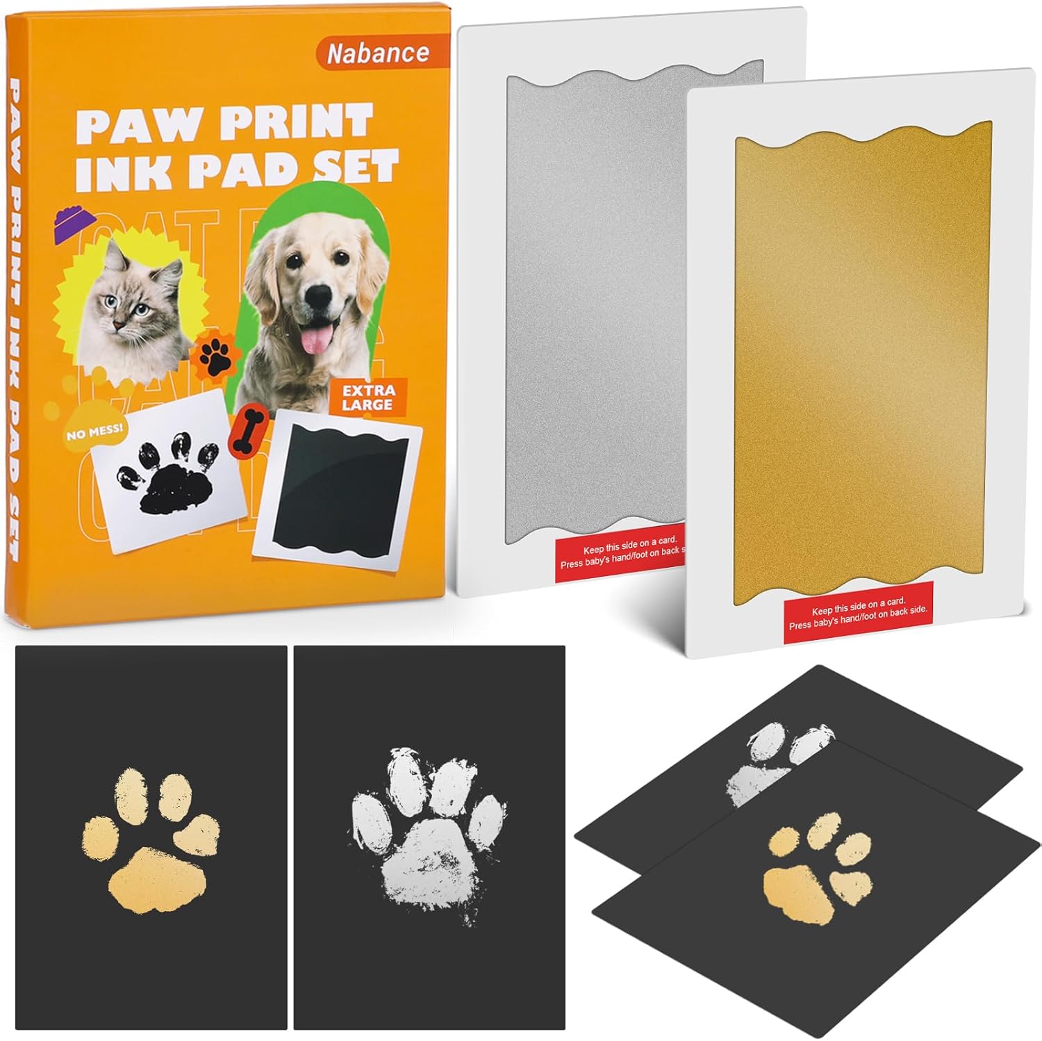 Nabance Inkless Hand & Footprint Kit, Paw Print Kit for Dogs & Cats, 2 Large Siz...