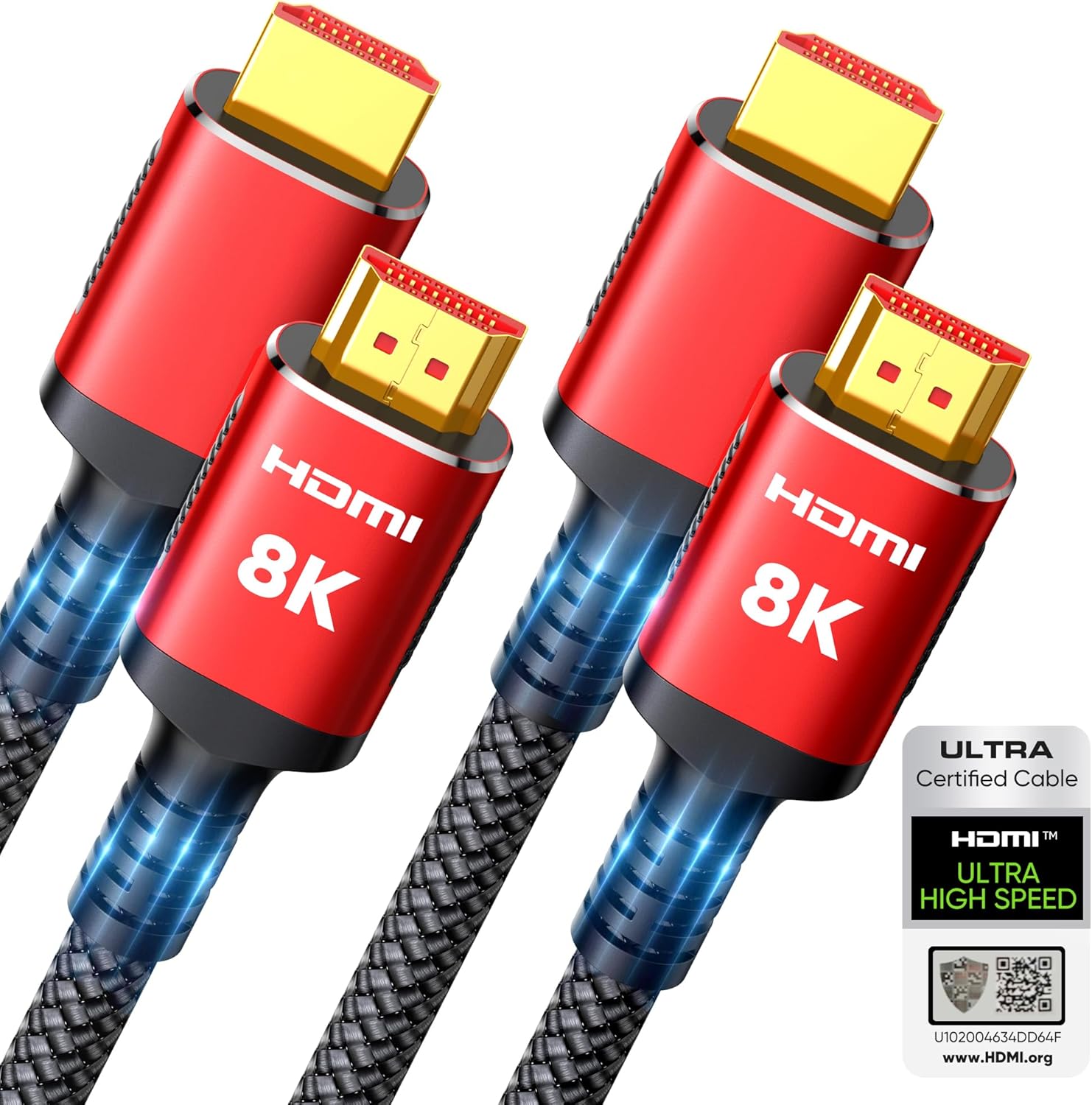 Snowkids 10K 8K Certified HDMI 2.1 Cable 10FT 2-Pack, 48Gbps Ultra High Speed HD...